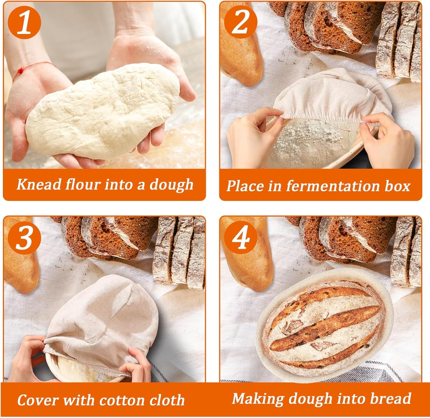 Sauerteig Starter Set,9-teilig Gärkorb Brot,Gärkörbchen oval 28cm|Rattan Gärungskorb für 100% natürlichem indonesischen Rattan,Brotbacken Startver Set Großes Geschenk für Anfänger,Erfahrener Bäcker