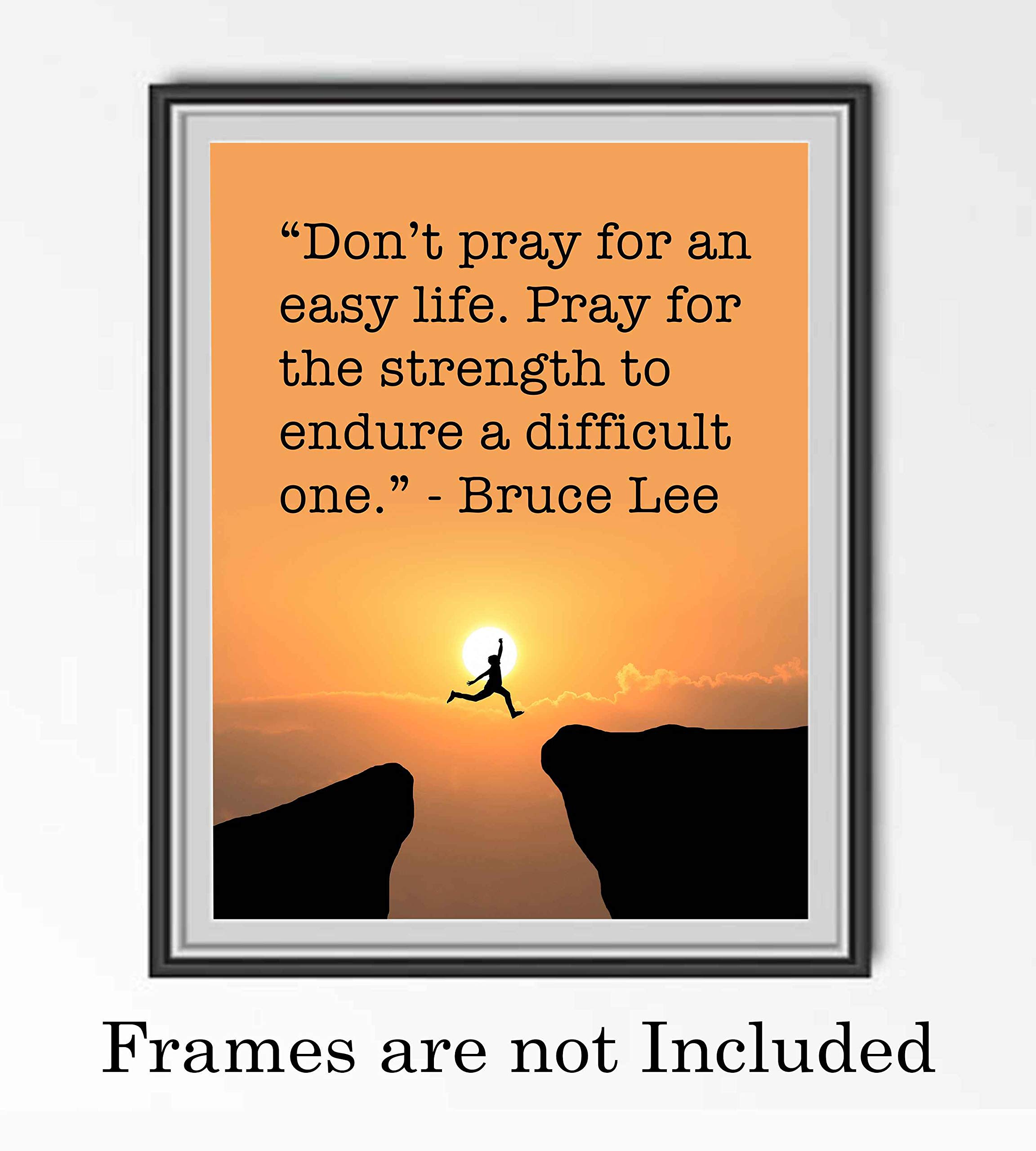 Inspirational Quote Wall Art – Strength to Endure Difficult Life Print – Mountain Sunset Motivation Poster for Home, Gym & Office – Warrior Mindset Decor – Unframed 8x10"