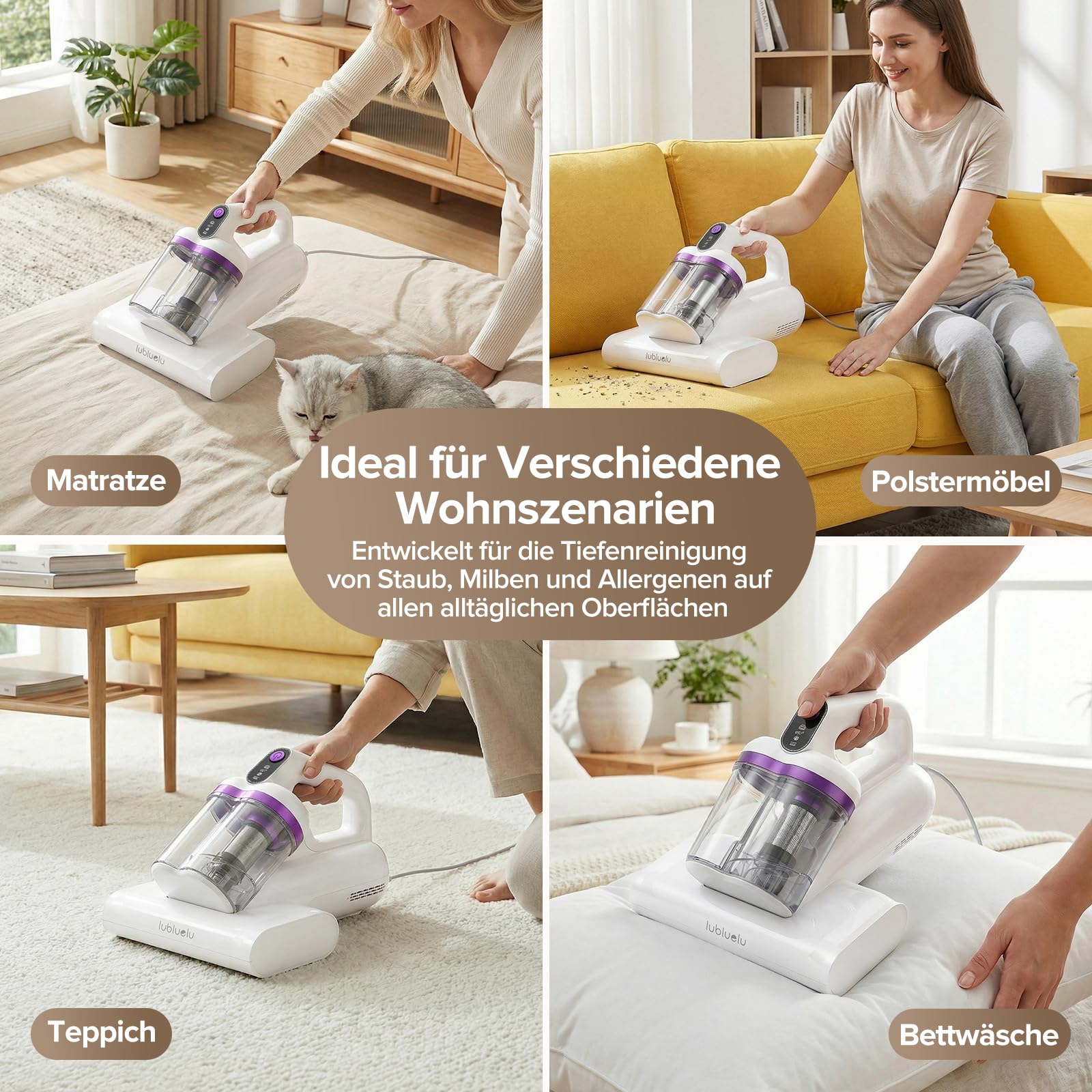Lubluelu Milbensauger 3in1 18KPa Matratzenreiniger Handstaubsauger weiß