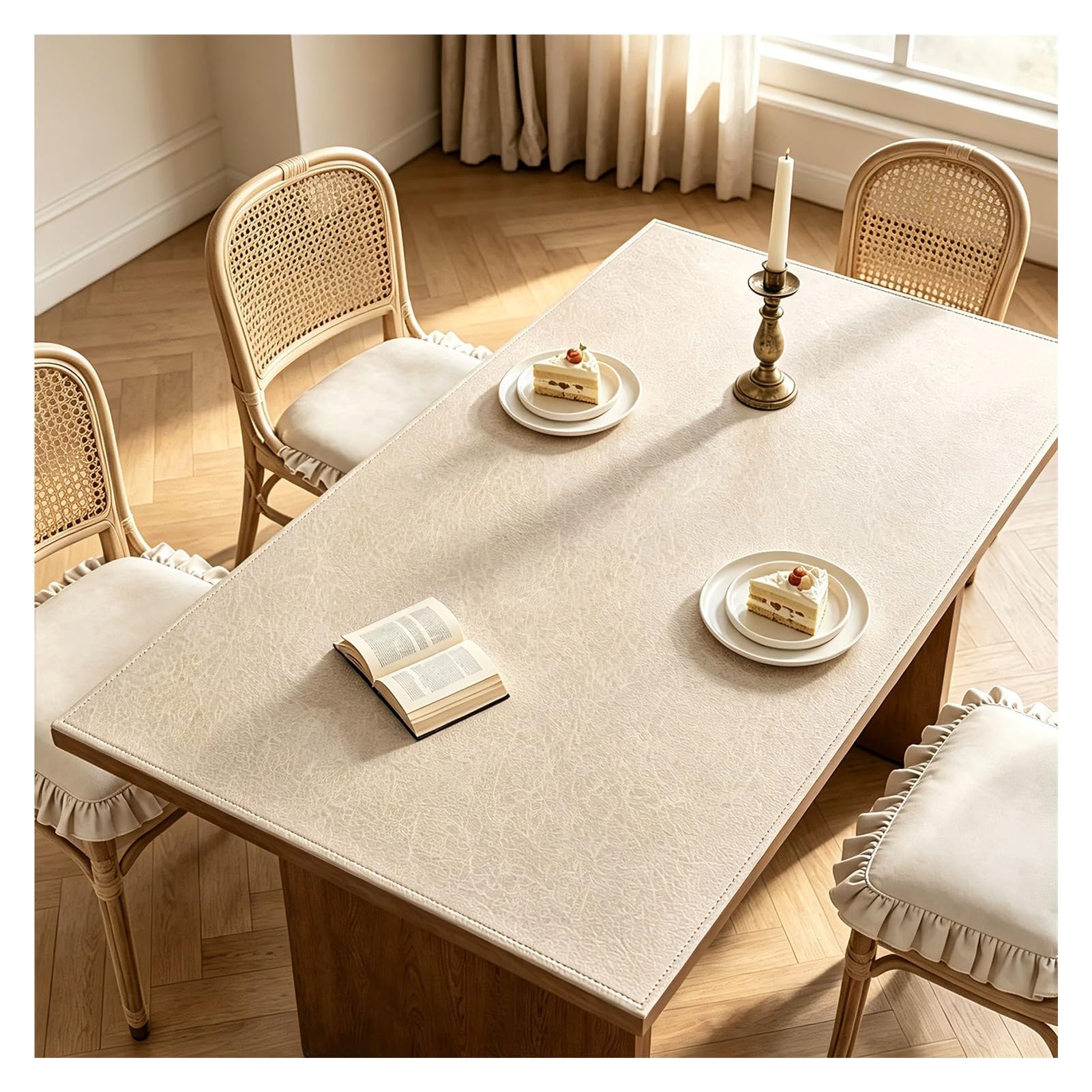 Nattes Table Similicuir 2mm Imperméables Anti-Chaleur, Nettoyage Facile | Nattes Style Vintage pour Table à Manger ou Basse, Anti-Taches, Résistant à la Chaleur, Antirutsch(Milk,70x130cm/27.6x51.2in)