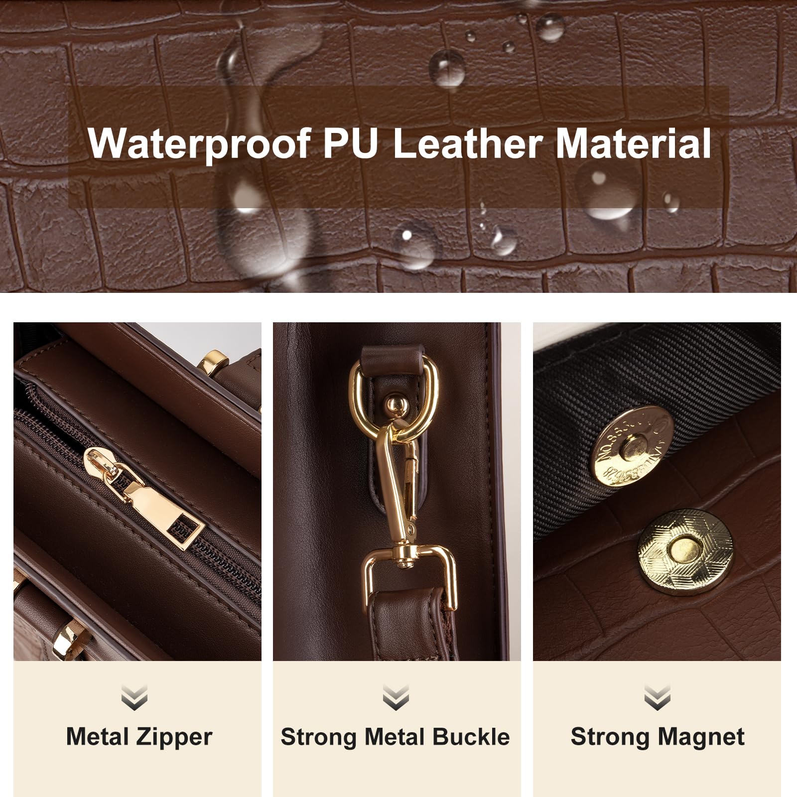 MOSISO Borsa Tote Laptop Donna, 15.6 Pollici Borsa a Mano e Pochette Grande Capacita Pelle PU e Tasca con Patta, Borsa Lavoro Impermeabile Computer Pelle Coccodrillo, per Ufficio, Marrone