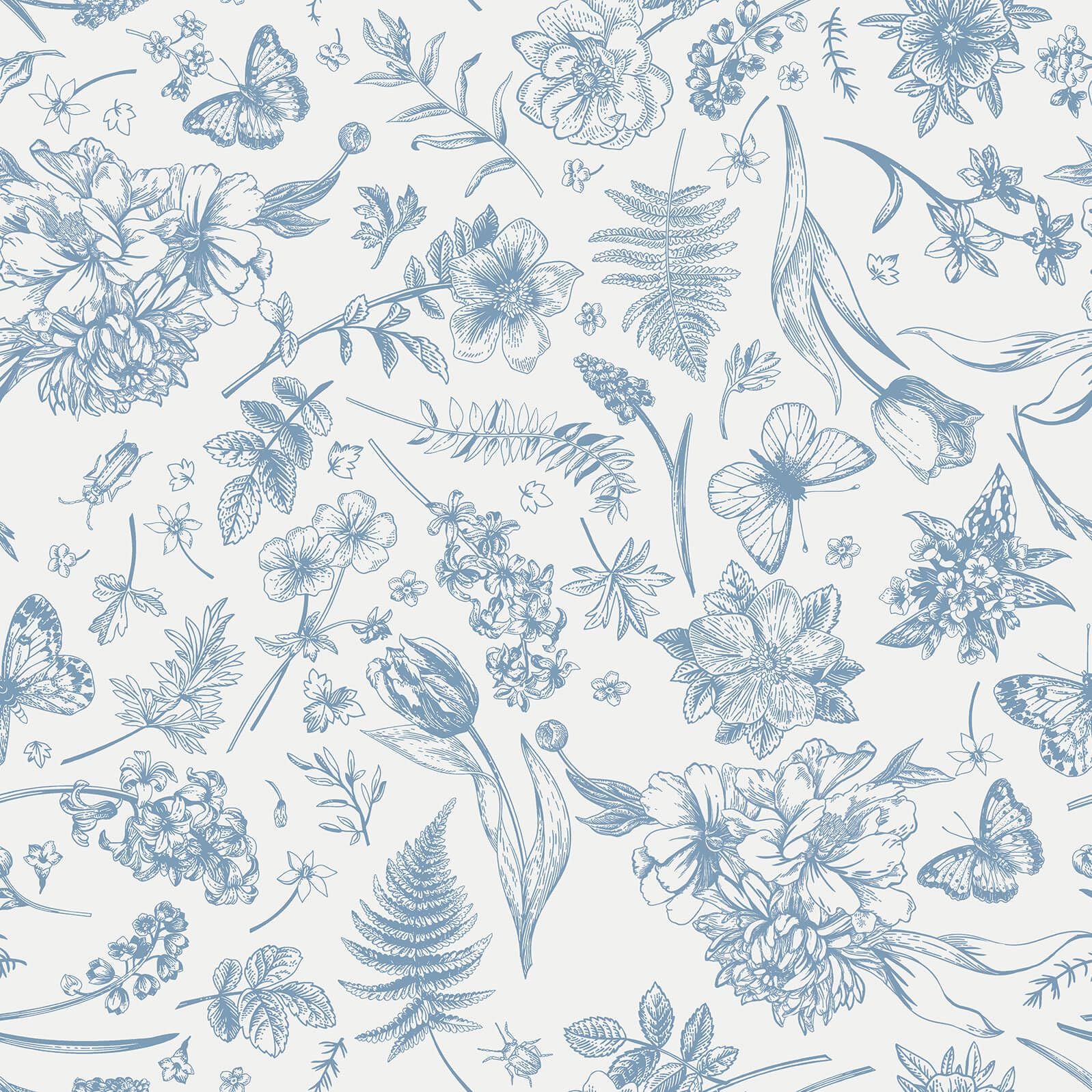 Heroad Peel and Stick Wallpaper Blue Floral Wallpaper Butterfly Contact Paper for Cabinets Bedroom Vintage Fern Leaves Tulip Removable Wall Paper