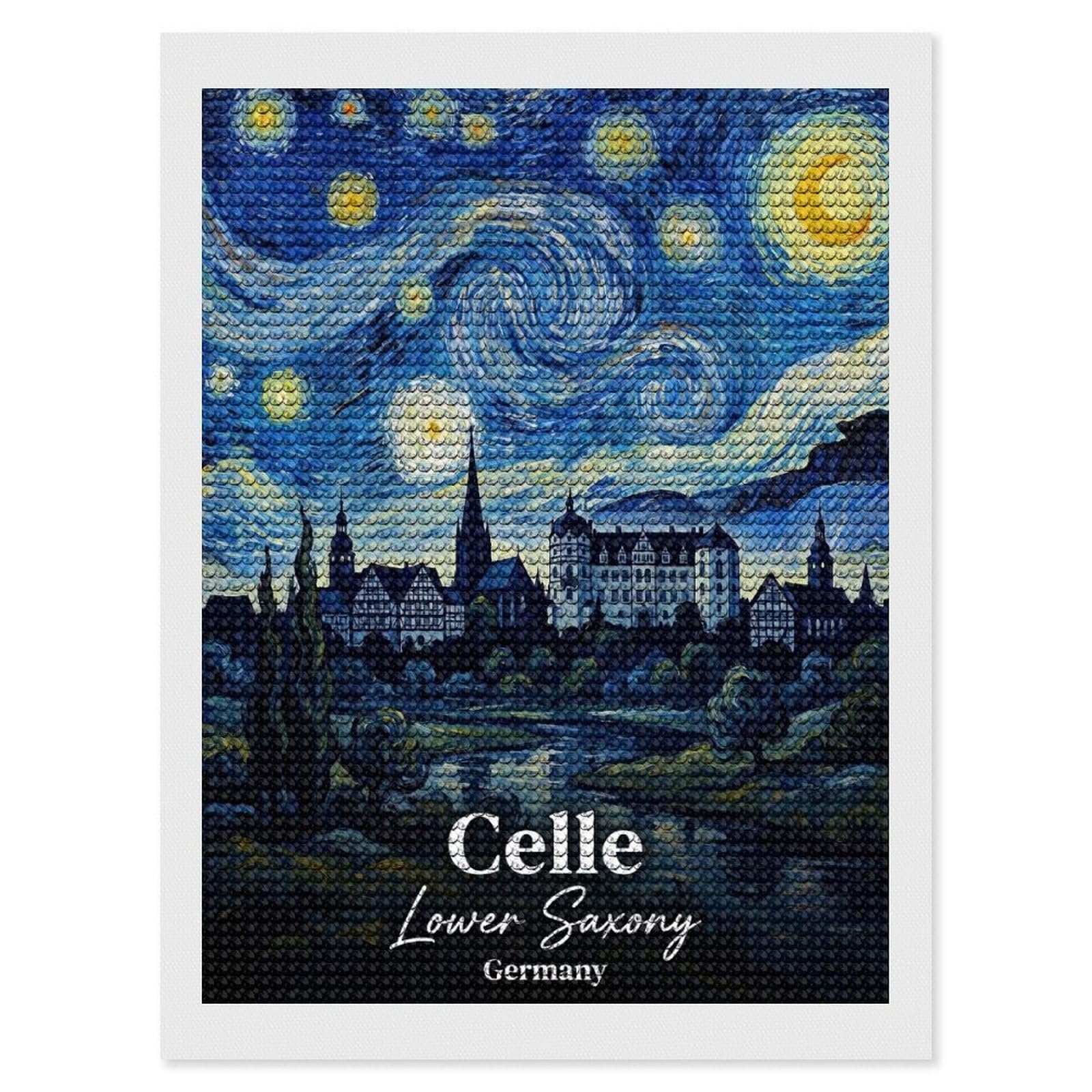 Junmoney Celle, Lower Saxony, Germany Starry Night Diamond Painting Kit 12"x16", Thoughtful Handmade Gift, for Creative Relaxation, Printed Canvas, Cosy Home Accent