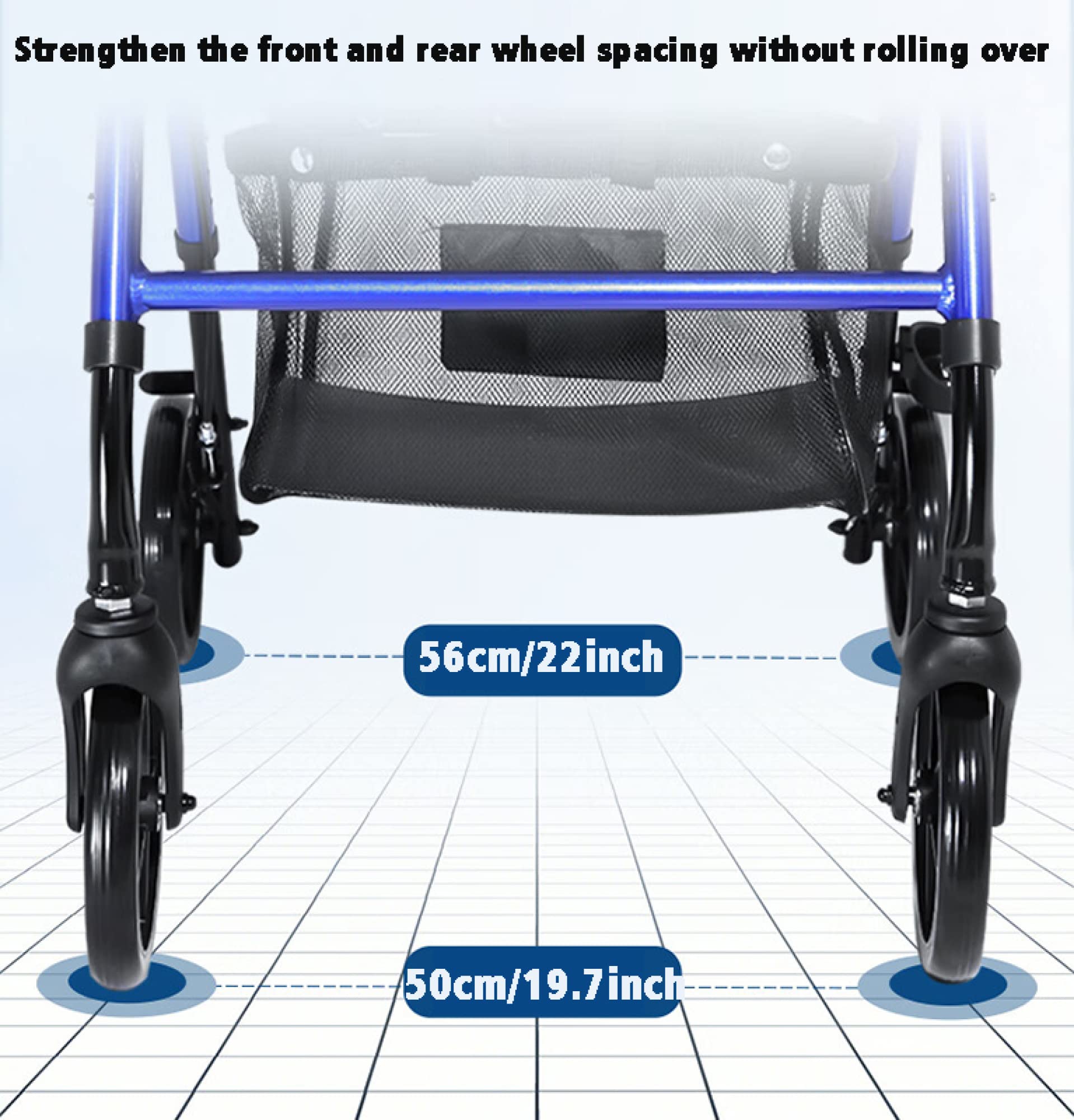 Andador con ruedas de 4 ruedas con ruedas de 8 pulgadas - Andador con ruedas plegable con asiento y asa ajustables - Ayuda para caminar para adultos con respaldo y bolsa de almacenamiento