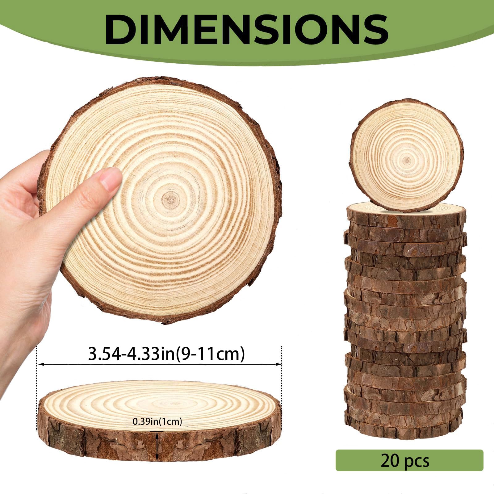 20 Stück Unlackierte Naturholzscheiben Mit Rinde – Runde Holzscheiben Für Bastelmalerei, Diy-weihnachtsschmuck Und Rustikale Hochzeitsdekorationen(Size:3.54-4.33in(9-11cm) thickness 0.39in(1cm))