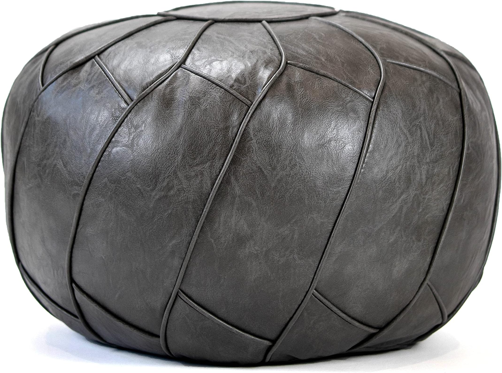 Moderner Faux Leather Pouf Unstuffed Ottoman Moroccan Footstool, Floor Footrest Cushion, Storage Solution - Natural Brown Color (Dark Grey, Round)