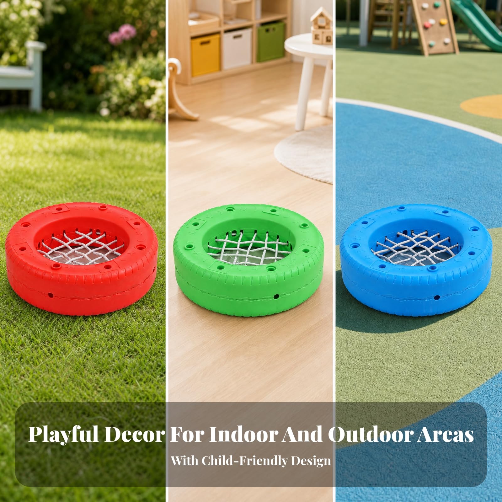 Spielreifen mit Seilnetz Sicher Sitzreifen mit Drainagelöchern geruchlos Gartenspielreifen für, Gartenbesitzer,