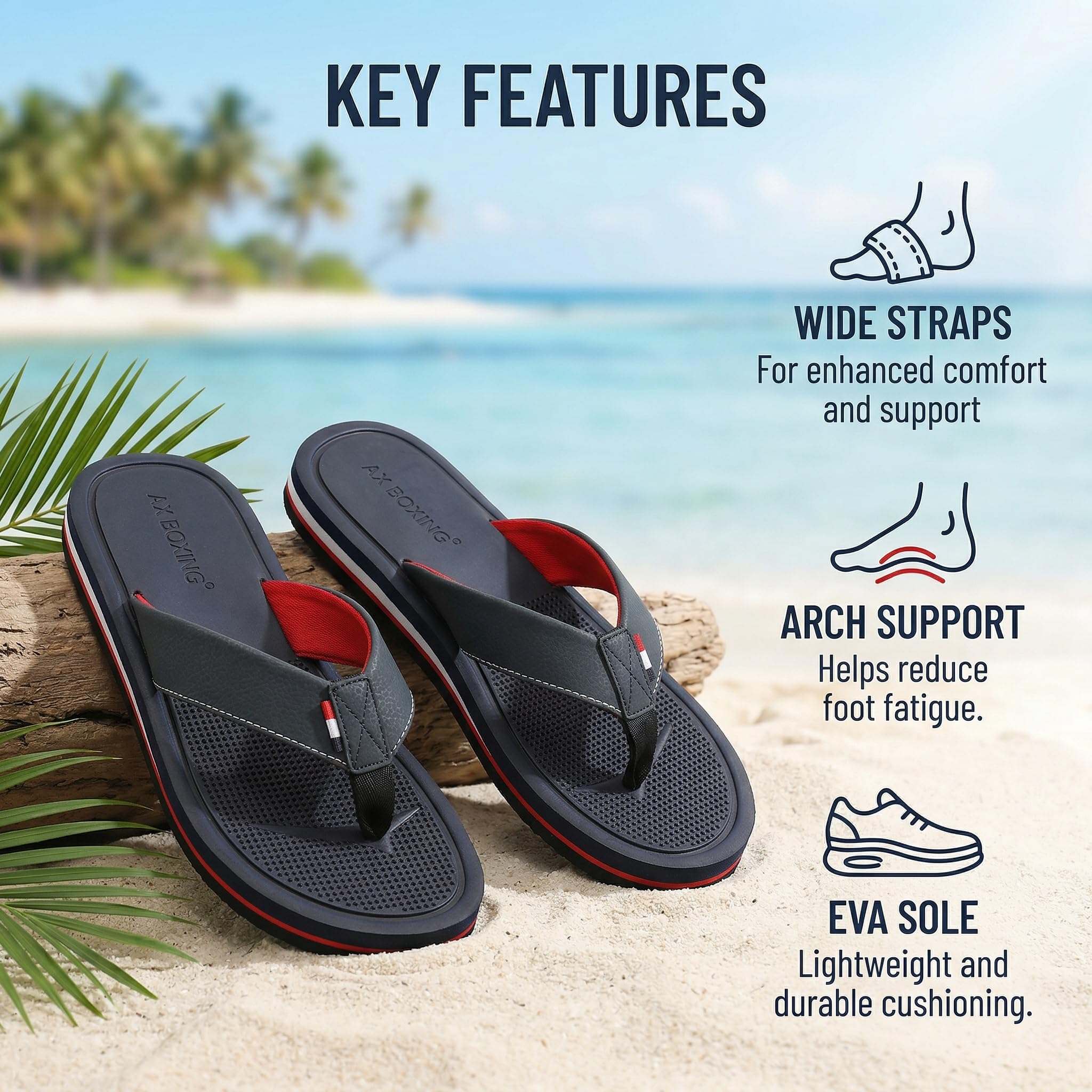 AX BOXING Tongs Homme Été Cuir Claquette Sandales Tongue Confortables Antidérapantes Flip Flops Chaussons de Plage pour Intérieur et Extérieur Taille 41-46