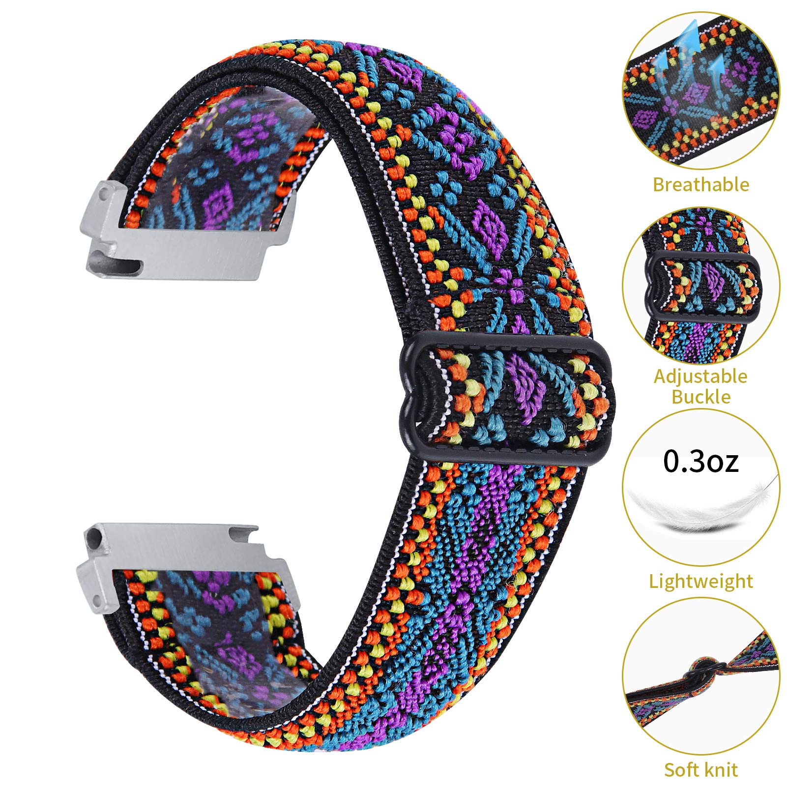 RuenTech Elastic Bands Compatible with Popglory P22 Smart Watch Band, Adjustable Stretchy Nylon Loop Wristband Replacement Soft Straps for Popglory P22