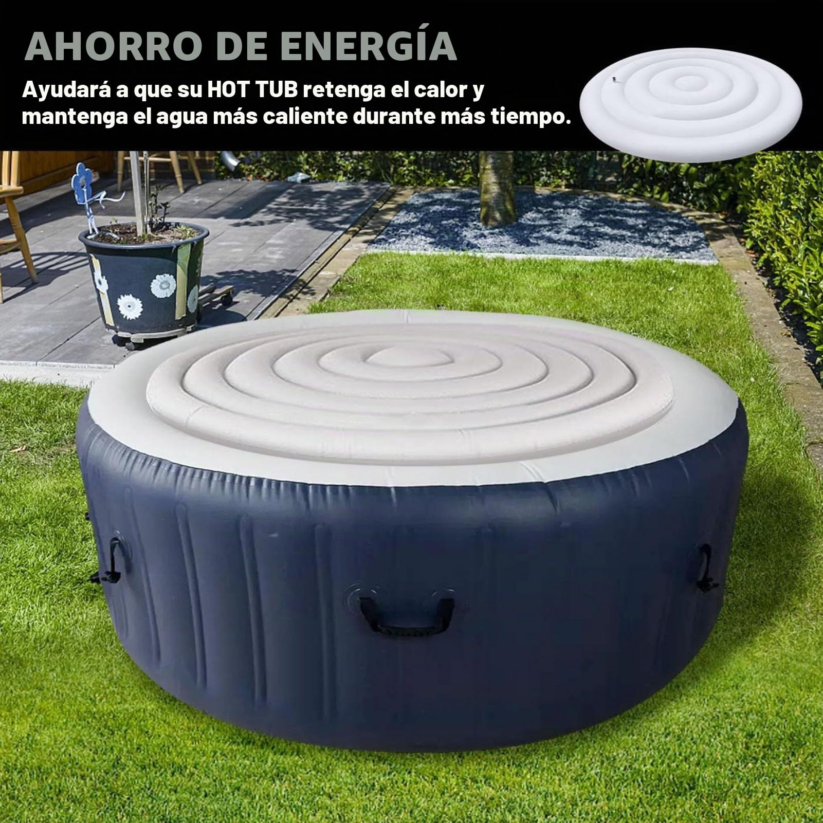 Cubierta Hinchable para 140 cm, Tapa Redonda Aislante para SPA Exterior, Cubierta Térmica de PVC para Bañera de Hidromasaje Inflable de 4.5 FT