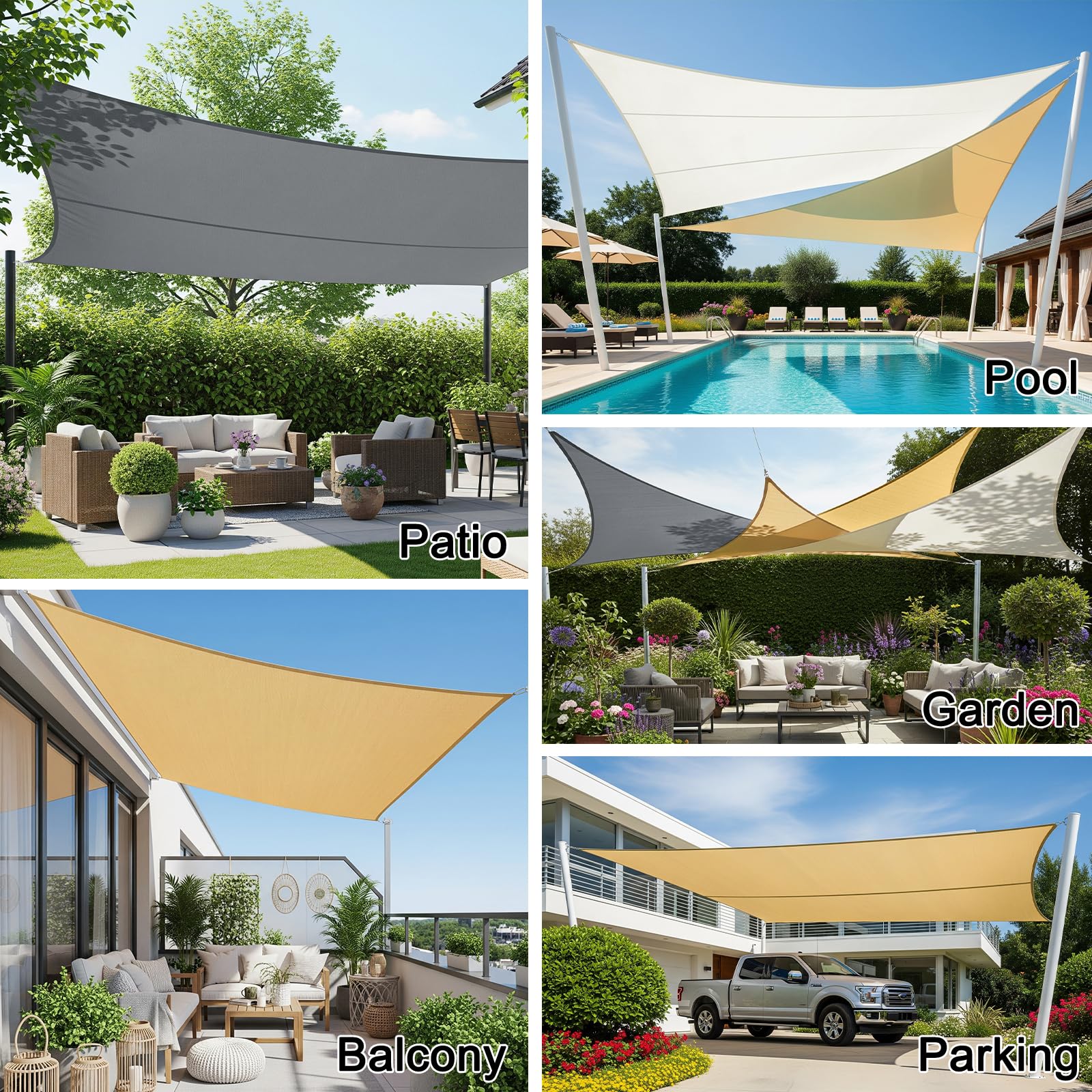 Sunnylaxx Voile D’ombrage 3x5m Rectangulaire, Oxford 420D Toile d'ombrage,Imperméable et résistant aux UV, pour en Plein air, Jardin,Terrasse-Cream