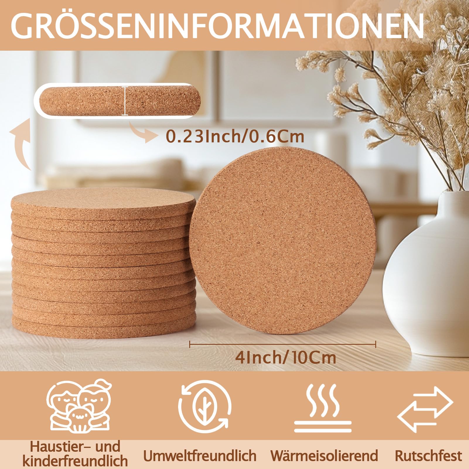 GOH DODD Lot de 160 dessous de verre en liège pour boissons, sous-verres vierges absorbants pour la décoration, convient pour les projets de bricolage, gravure au laser, sublimation, technique de