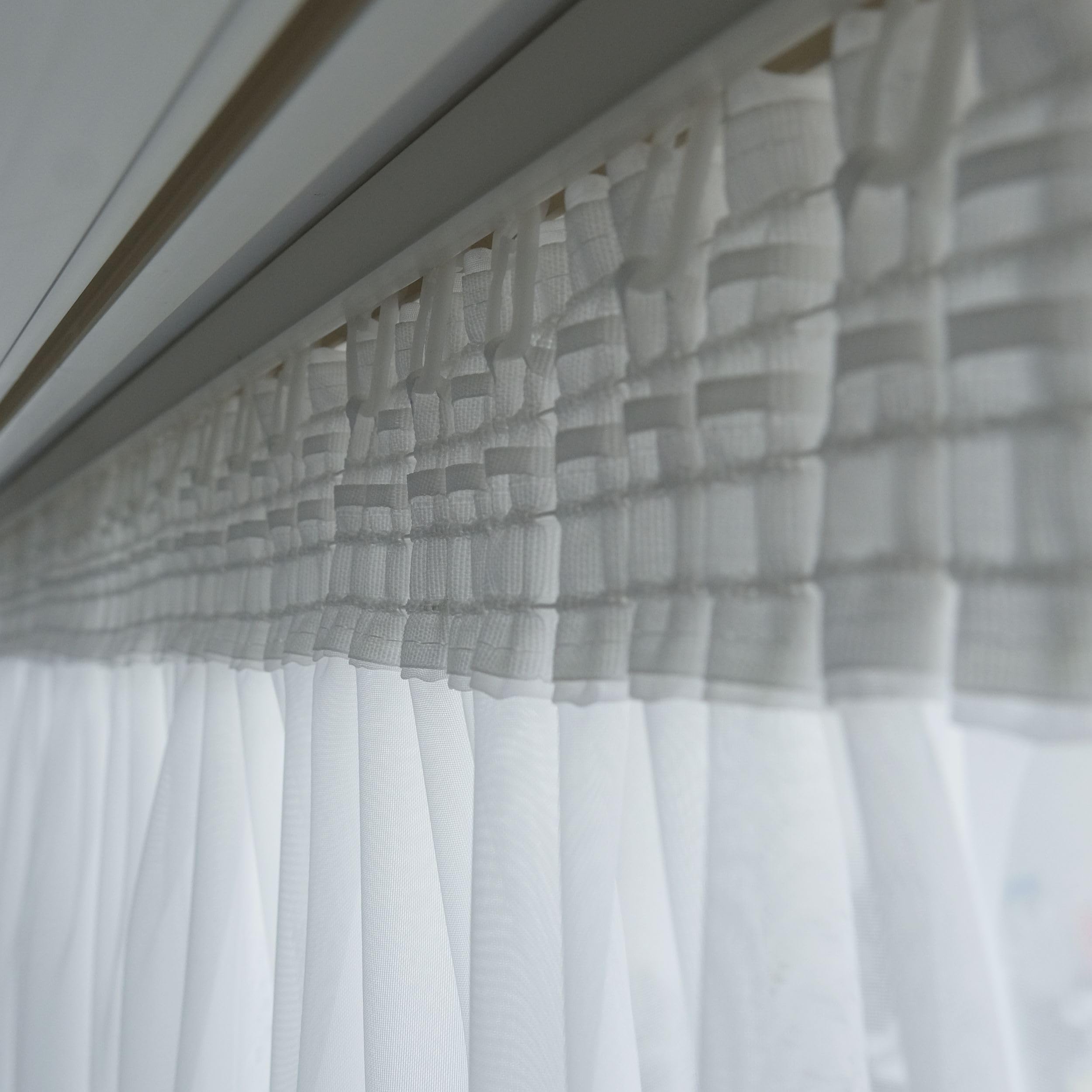 Voile Gardine Weiß mit Kräuselband Halbtransparent