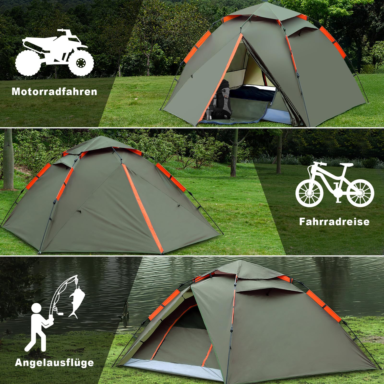 Zelt Pop Up,Camping Zelt Automatisches 2-4 Mann Personen Kuppelzelt 300x240x145 Wasserdicht Winddicht Campingzelt Quick Up Tent Wurfzelt mit Abnehmbarer Zelte für Familien
