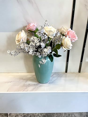 Miniatura 78 de 15 piezas de flores artificiales de seda artificial de tacto real, ramos florales de bricolaje, decoración de bodas, fiestas, arreglos de blanco