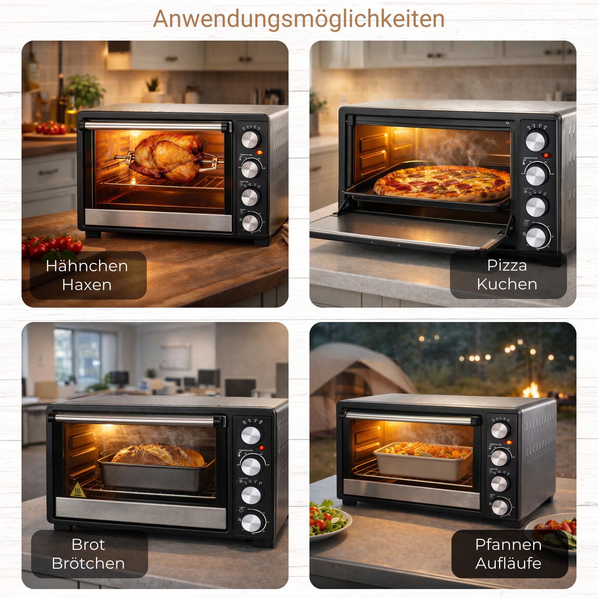 Syntrox Germany 45 l Kleiner Mini Backofen Budisu | Miniofen | Pizzaofen | Pizzabackofen, 2000W, für kleine Küchen, mit Timer, mit Glastür und Zubehör, für Zuhause