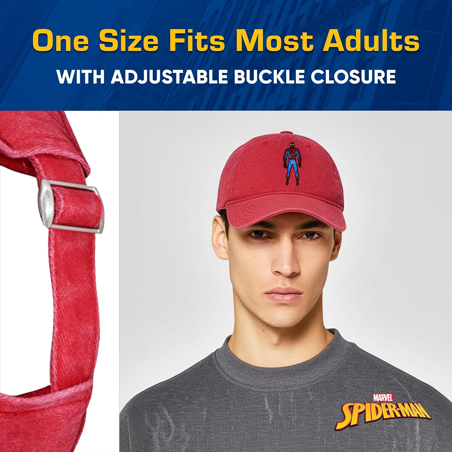 Marvel Spider-Man Cotton Adjustable Dad Hat, Baseball Cap with Curved Brim
