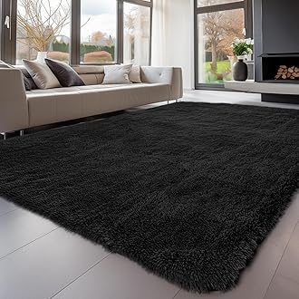 Sour Lemon Rugs Living Room 200x300cm, Black Area Rugs for Bedroom, Washable Anti Slip Extra Large Shaggy Soft Rug Fluffy Modern Floor Carpets Mat Beside Carpet for Kids Living RoomOEKO-TEX STANDARD 100