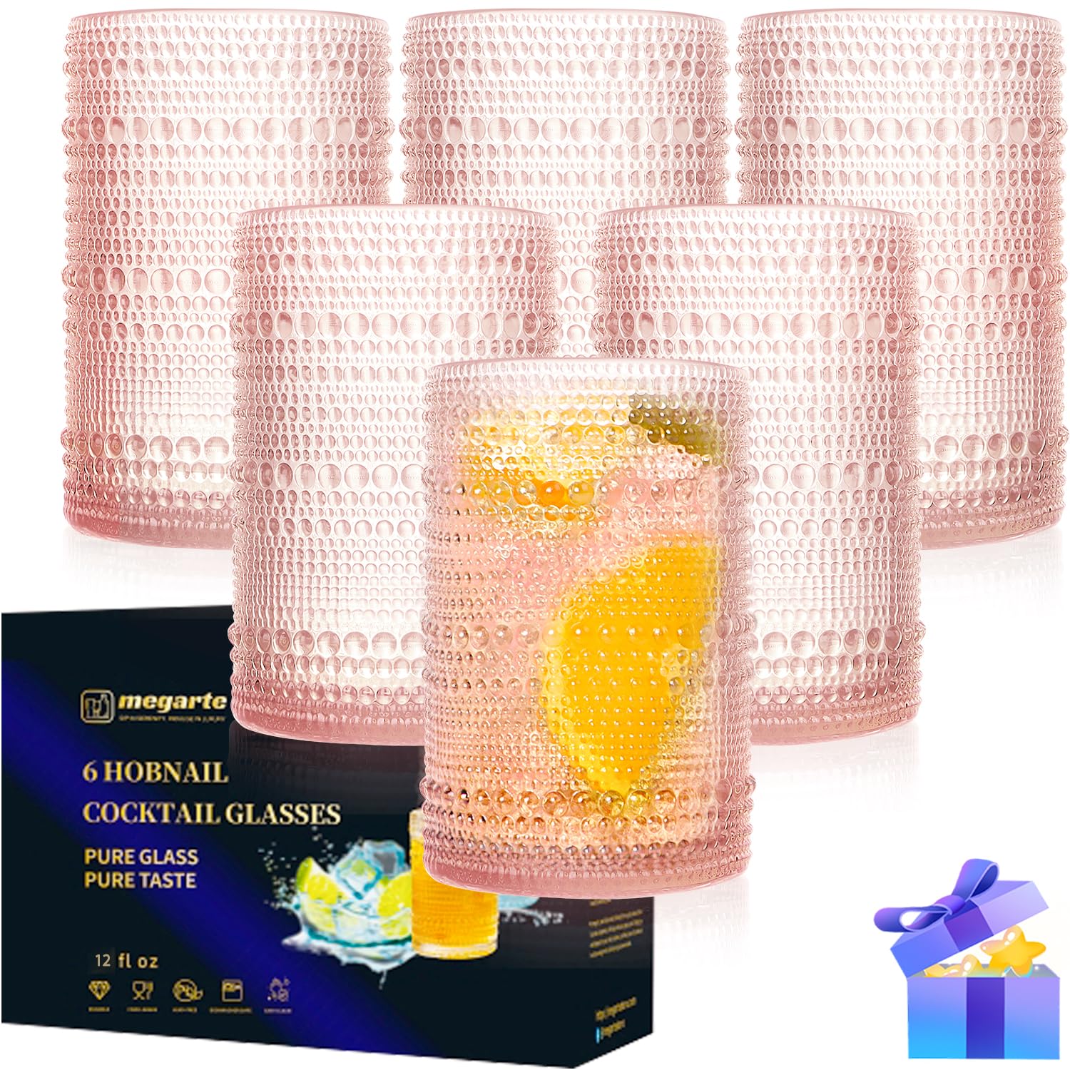 Hobnail Drinking Glasses Pink Vintage Glassware Set Of 6 12Oz Glass Cups Perfect For Parties Weddings Gatherings Versatile