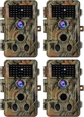 Paquete de 4 cámaras de camuflaje para caza de ciervos y vida silvestre, imagen de 24 MP, video de 1296P con gran angular de 120, visión nocturna de