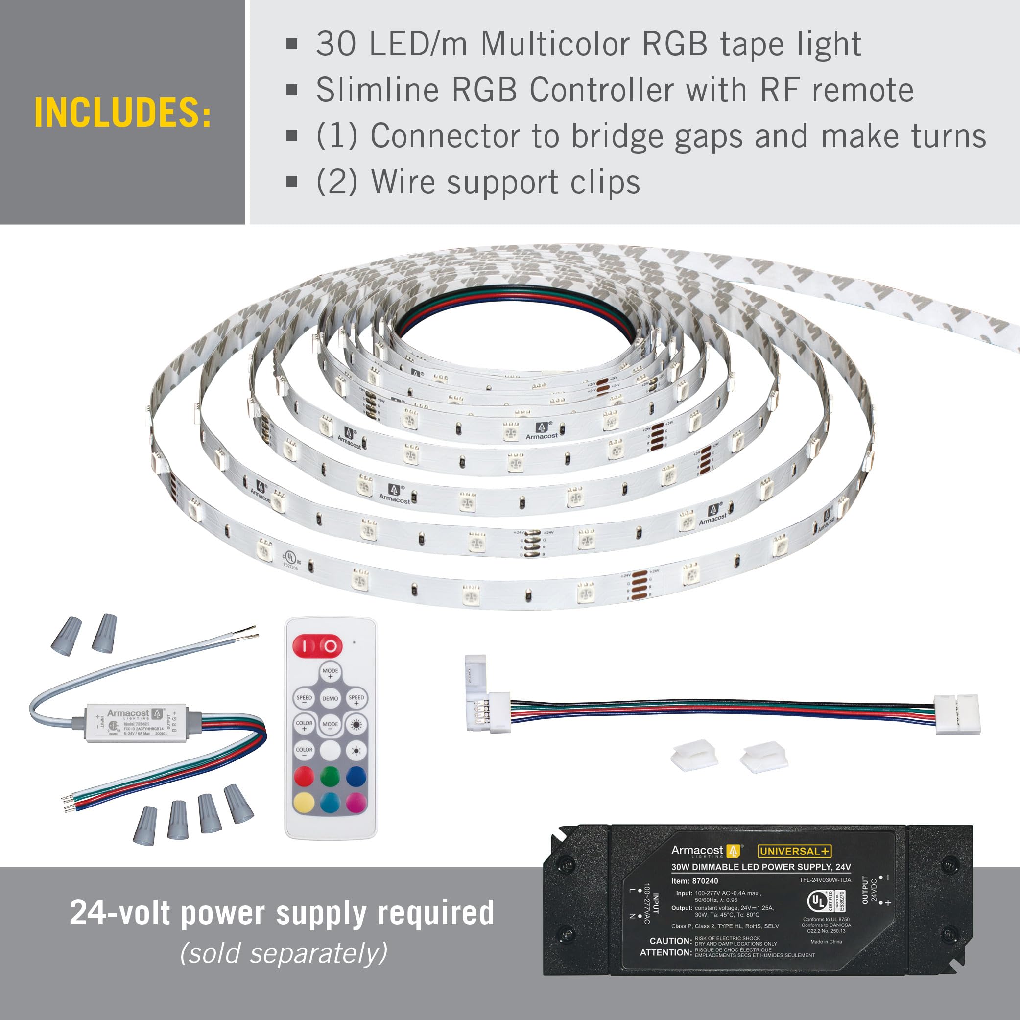 Armacost Lighting Slimline RGB Color LED Controller with 2.5M Multicolor 24V LED Strip Light 713929