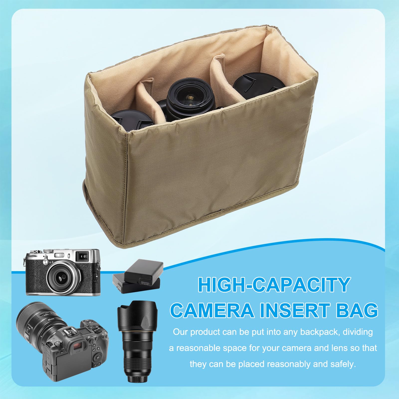 PATIKIL Borsa per fotocamera, 30,5 x 15,2 x 22,9 cm, ad alta capacità, antiurto, custodia interna per fotocamera, organizer imbottito compatibile per fotocamera Nikon DSLR SLR, marrone