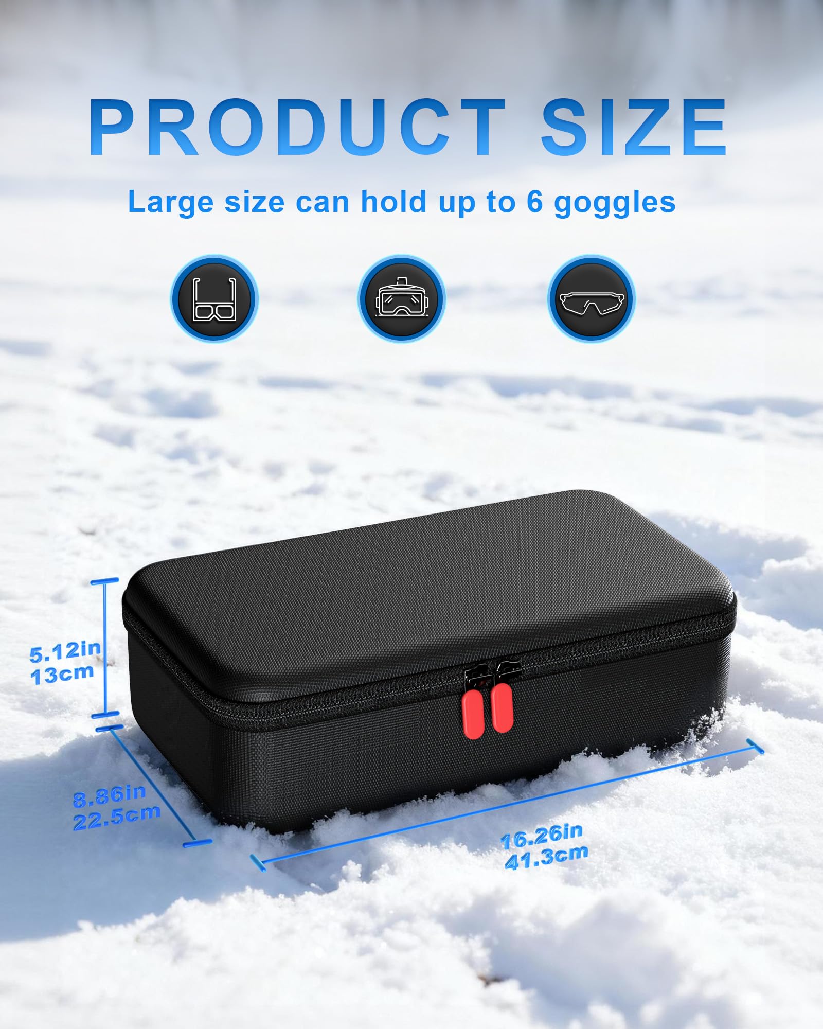ProCase Grand Étui à Lunettes de Ski, Housse Rigide et Rangement Protégé Masque de Ski avec Poignée, Boîte pour Masque, Sac de Transport Goggle Case Protection