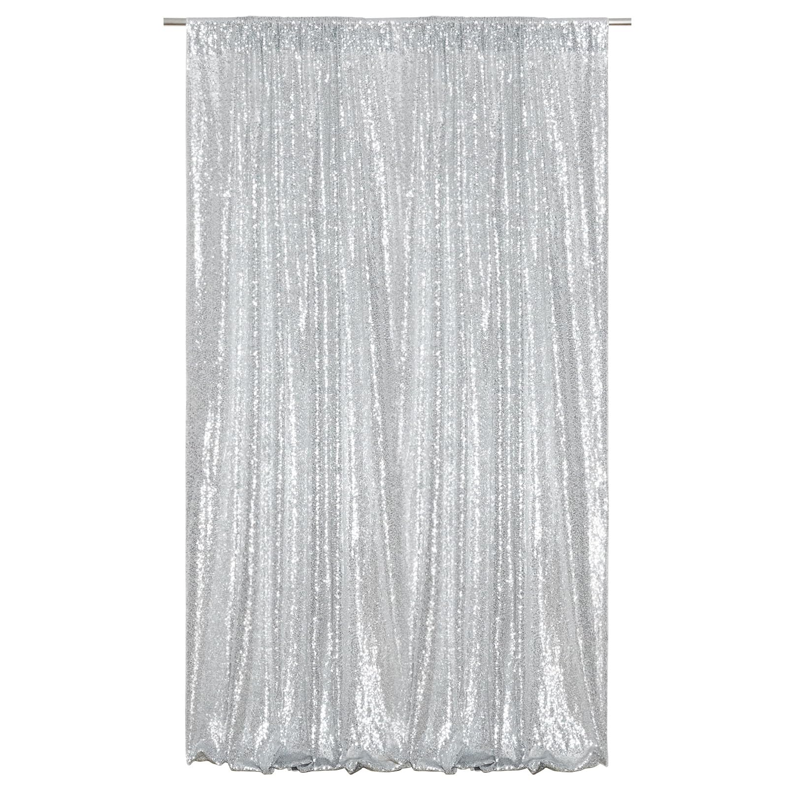 Poise3EHome 4x8ft Silver Sequin Backdrop, Upgrade Shimmer Backdrop for Wedding Christmas Decor, Party Photo Booths, and Event Decorations