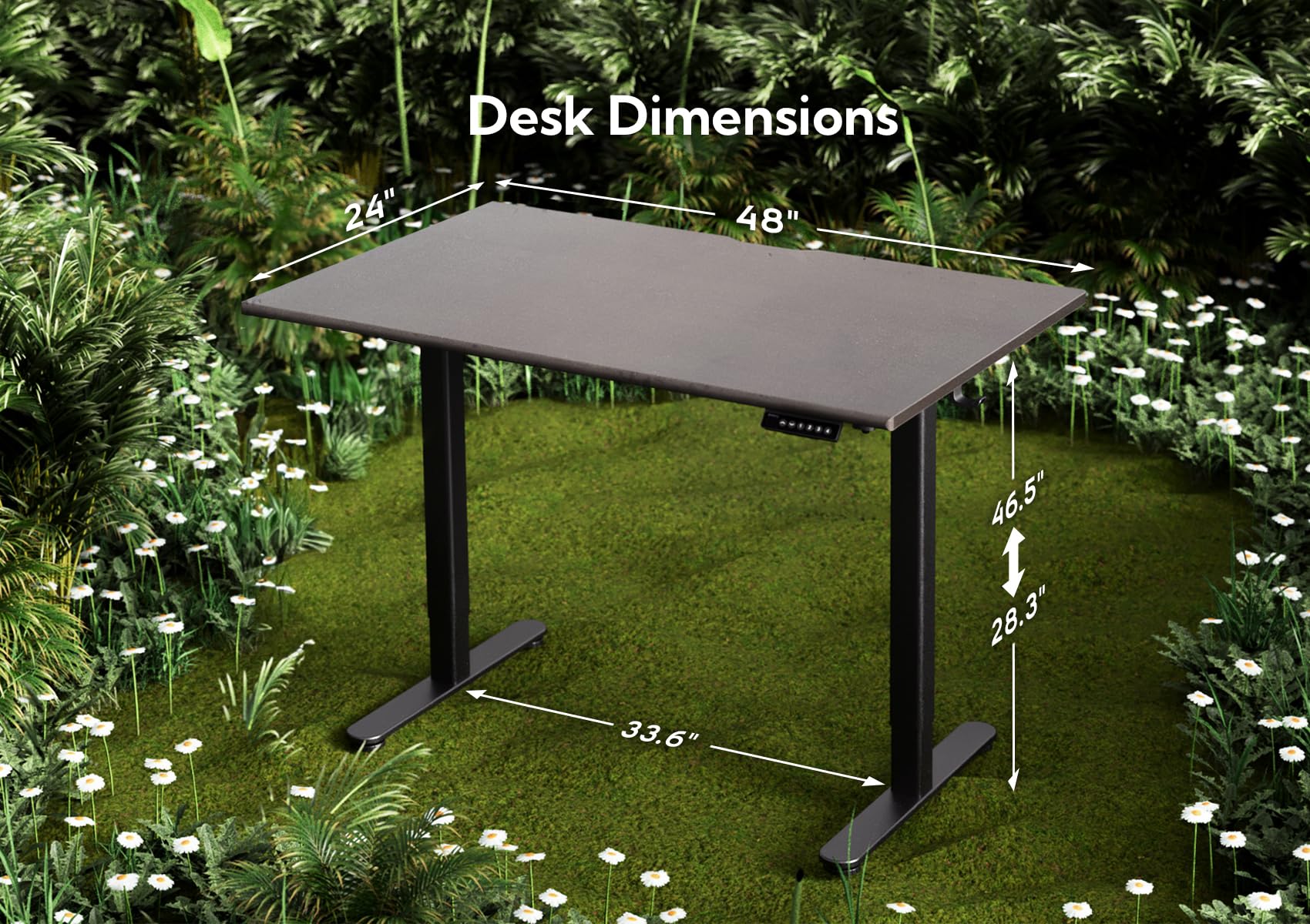 INNOVAR Solid Wood Electric Standing Desk, 48x24 Inches Adjustable Height Stand up Desk with Whole Piece Desktop, Sit Stand Home Office Desk Black Frame/Rich Brown Top