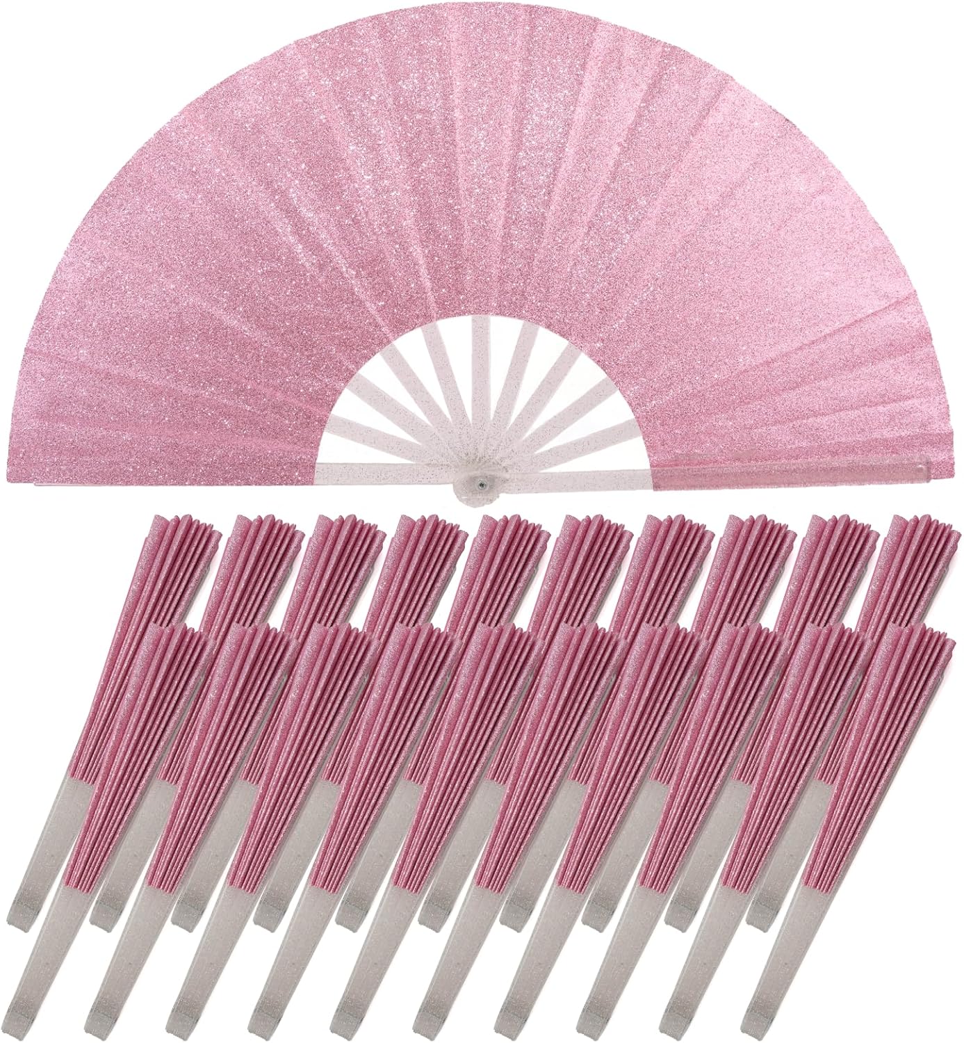 20PCS Large Handheld Rave Folding Fan for men/women,Foldable Decorative Fans,rave accessories,Used for Dance,Parties,Wedding,Music Festival, Decorations (Glitter Pink)