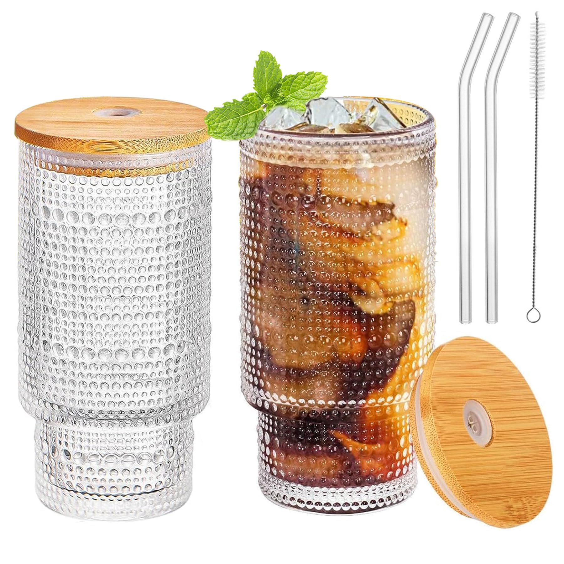 4x Trinkgläser 500ml Mit Deckel & Strohhalm - Cocktailgläser Aus Borosilikatglas