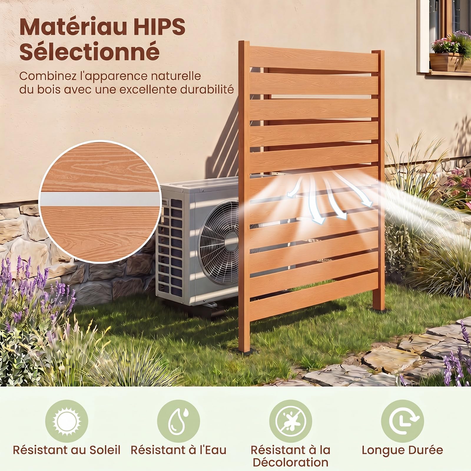 COSTWAY Panneau Cloture Jardin Brise Vue Exterieur à Lattes | Écran de Confidentialité Décoratif en Bois-Plastique 3 Modes d'Installation, Paravent Pour Terrasse Piscine, 93x64x155cm