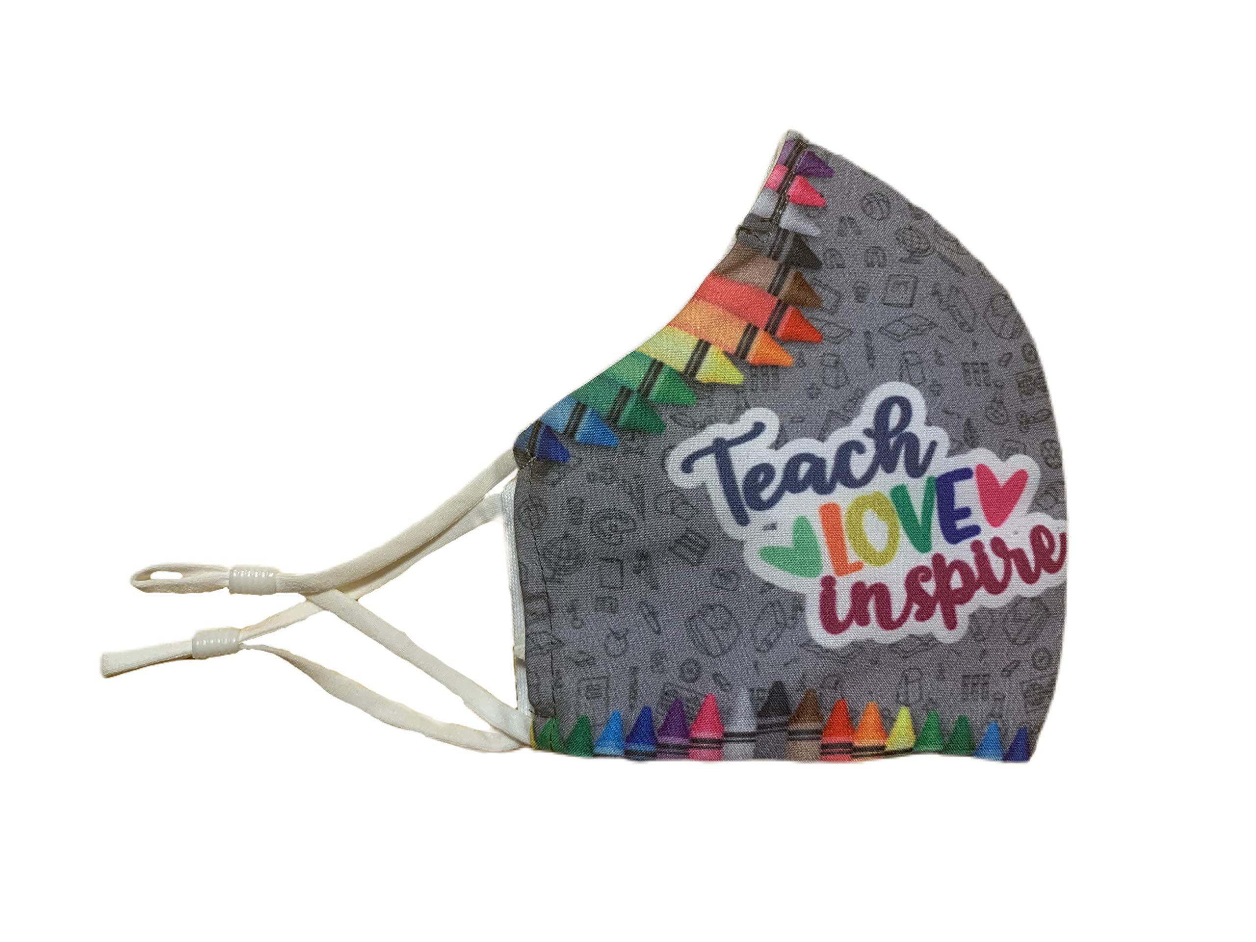 Must NY Teach Love Inspire Gray Crayons Reusable & Washable Anti Dust Mouth Fashion Balaclava Cover | Breathable Bandanna with Filter Slot | Inside Layer Cotton 100% | Men Women | Back to School