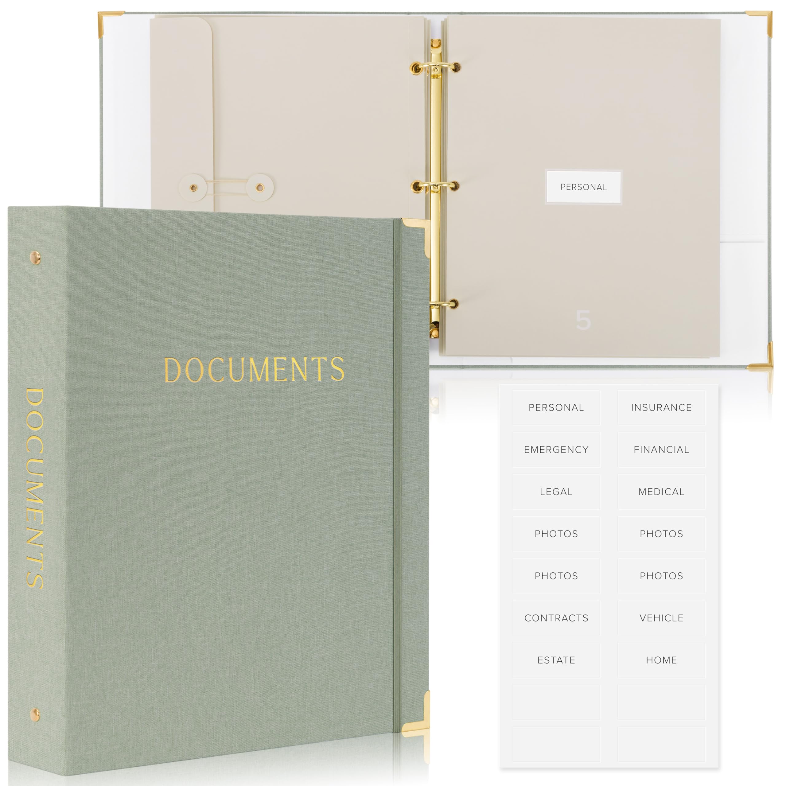 Aesthetic Document Organizer - Sturdy Linen 3-Ring Binder Safely Stores All Your Important Documents and Files in One Place - Easy to Use Expanding Storage Folder Incl. Envelopes, Pockets & Labels