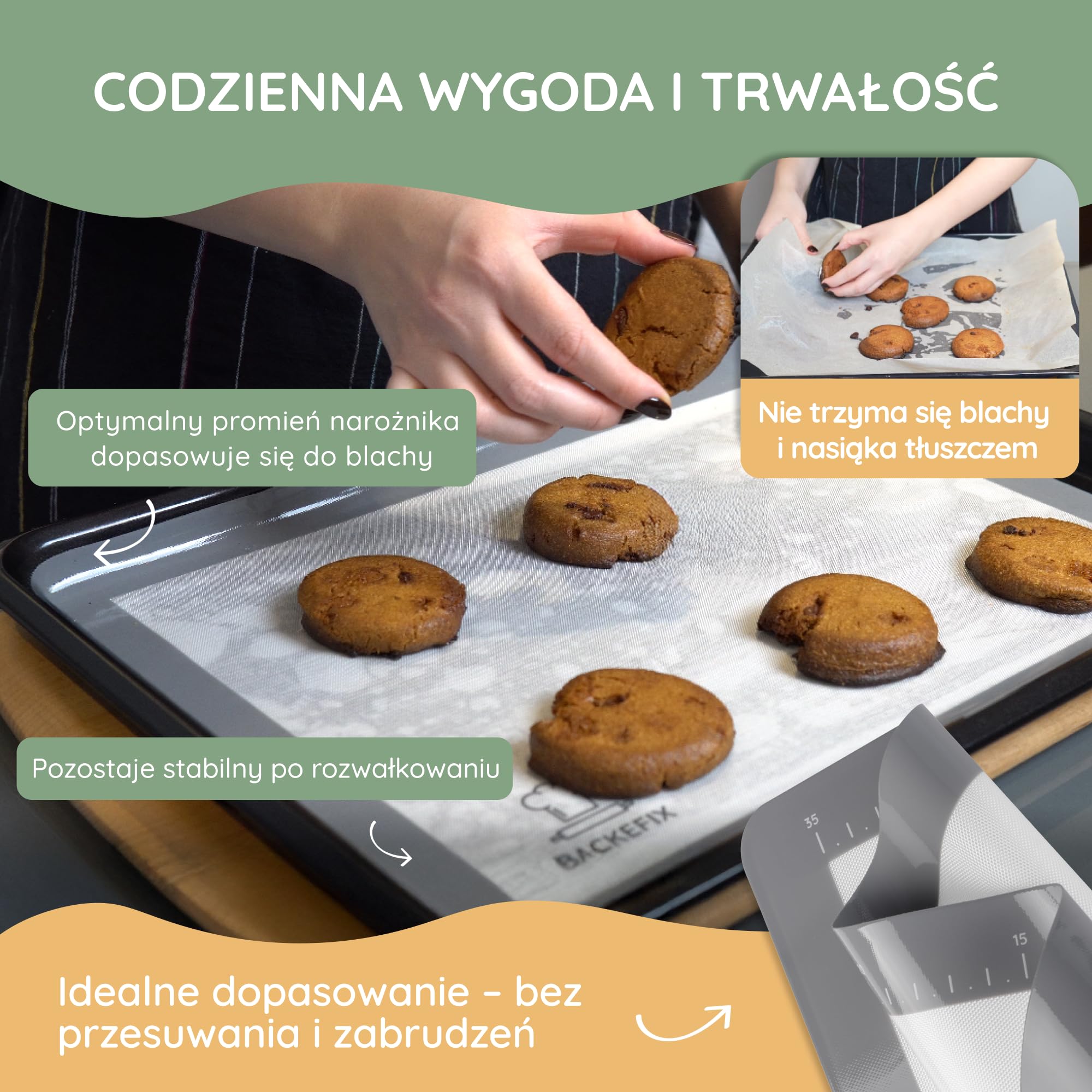 BackeFix 40x30 cm Wielorazowa silikonowa mata do pieczenia Nie wymaga papieru pergaminowego ani smaru