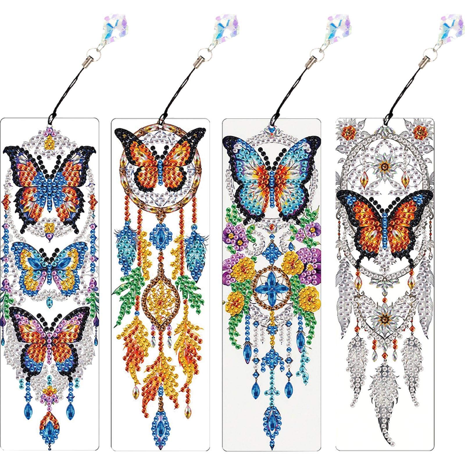 4PCS Butterfly Diamond Art Painting Bookmarks for Adults, DIY Bookmark Kit with Tassel & Pendant, Special Shaped Rhinestone Art Craft Gift for Book Lovers, Beginners Relaxing Hobby Supplies