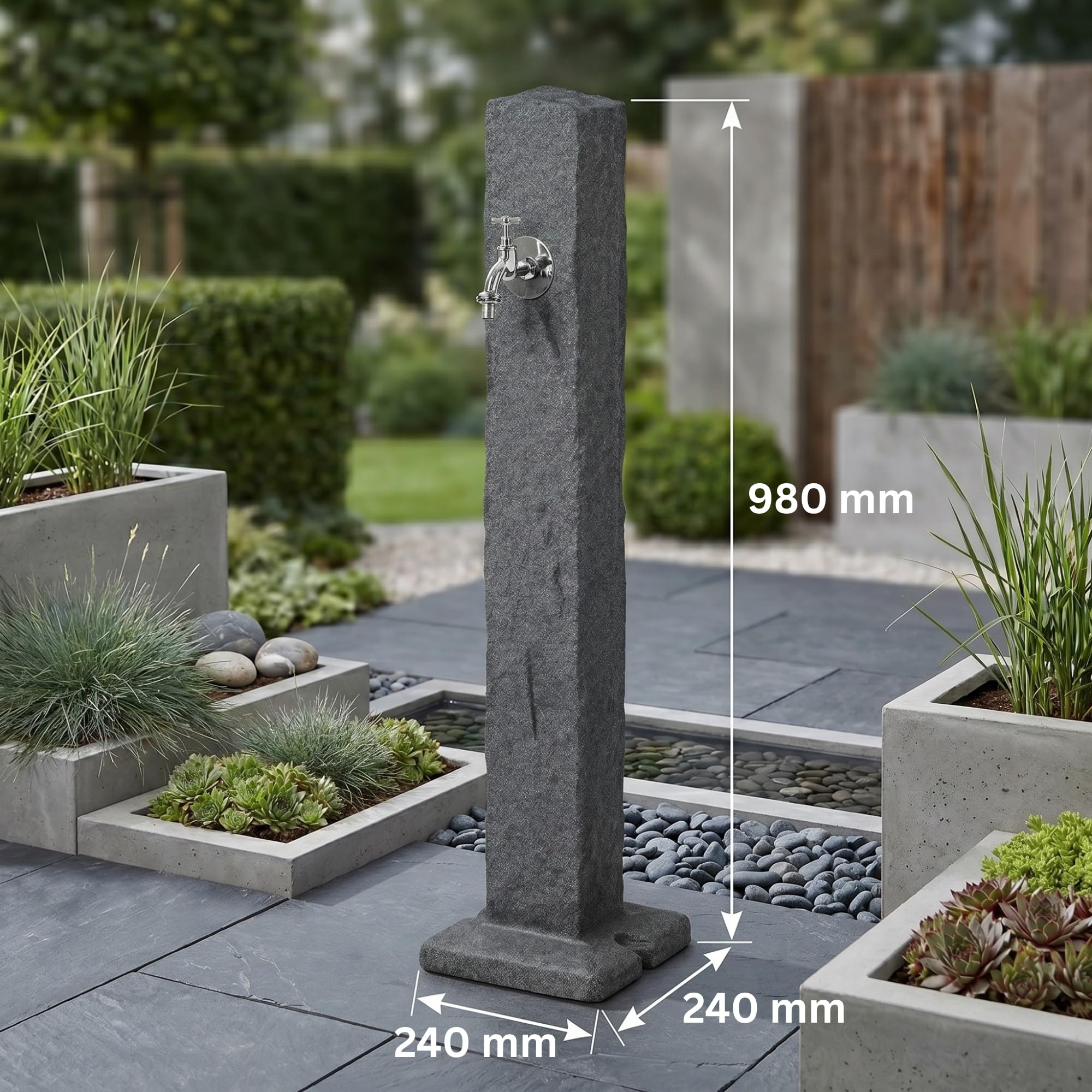 YourCasa Wassersäule Garten Granit-Optik | Wasserzapfsäule mit Wasserhahn Anschluss | 98 cm Standbrunnen Zapfstelle Wasserstelle Außenbereich Witterungsbeständig UV-stabil Frostsicher (Anthrazit)
