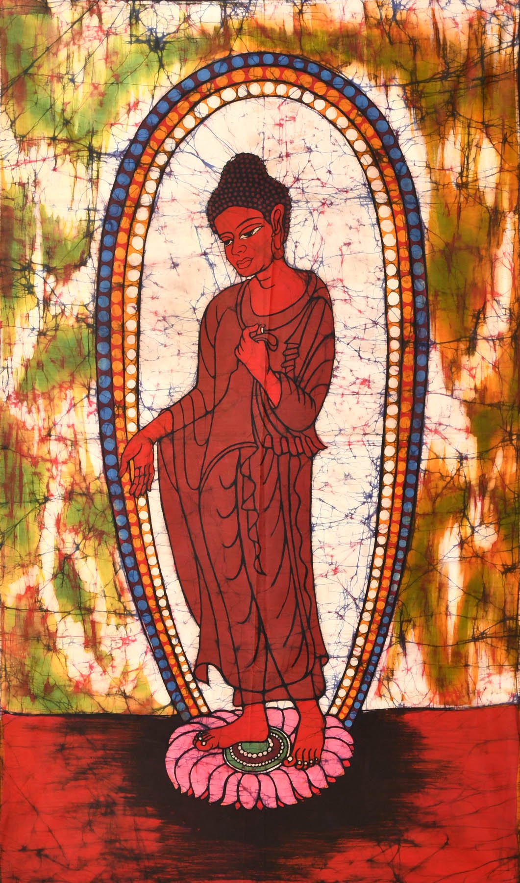 Bouddha debout de Nalanda Batik sur coton décoration murale ethnique et art indien