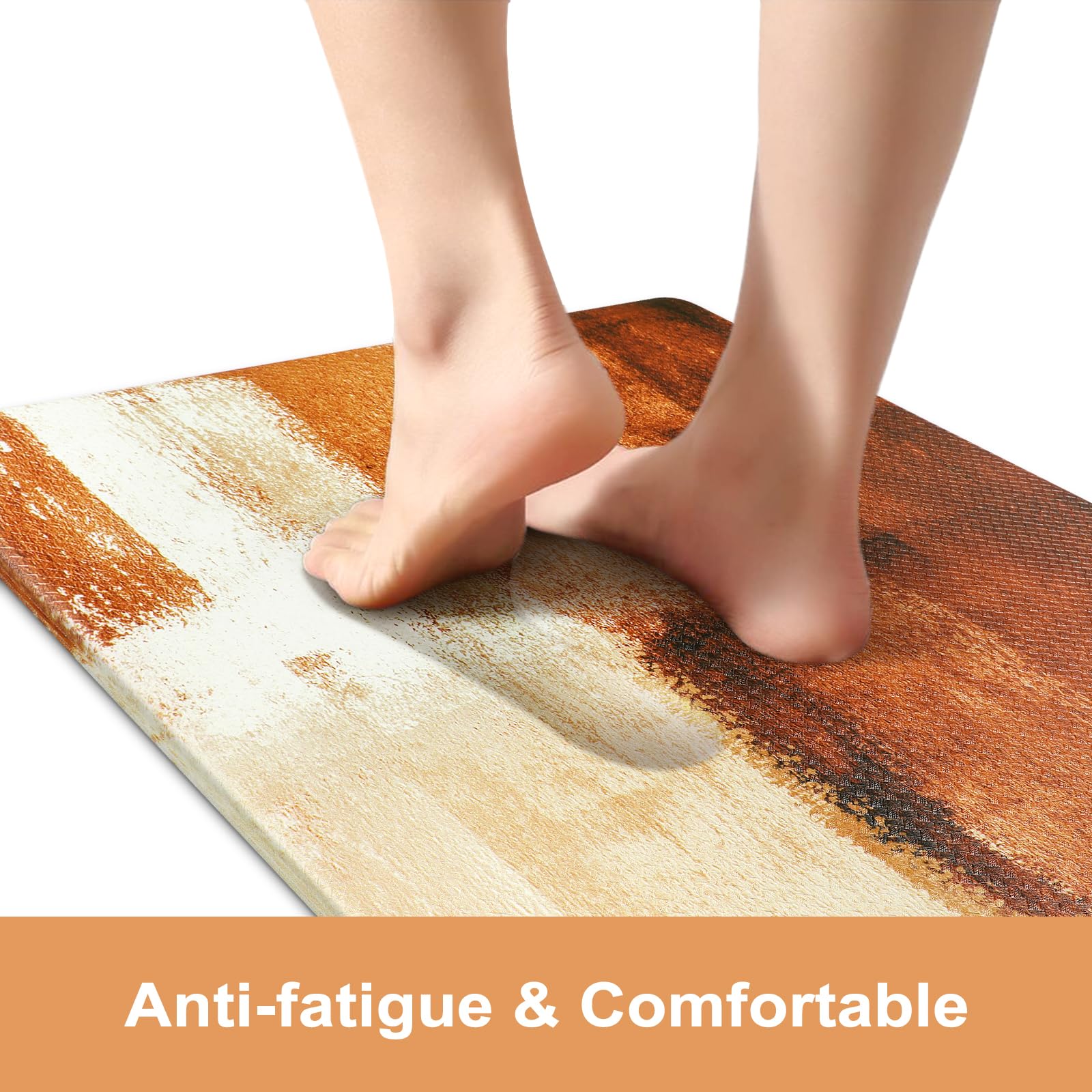 KIMODE Anti Fatigue Kitchen Mats,Farmhouse Abstract Orange Kitchen Rugs Sets of 2,Non Slip Waterproof Kitchen Mats for Floor,Ergonomic Comfort Foam Standing Mat for Office, Sink,Laundry