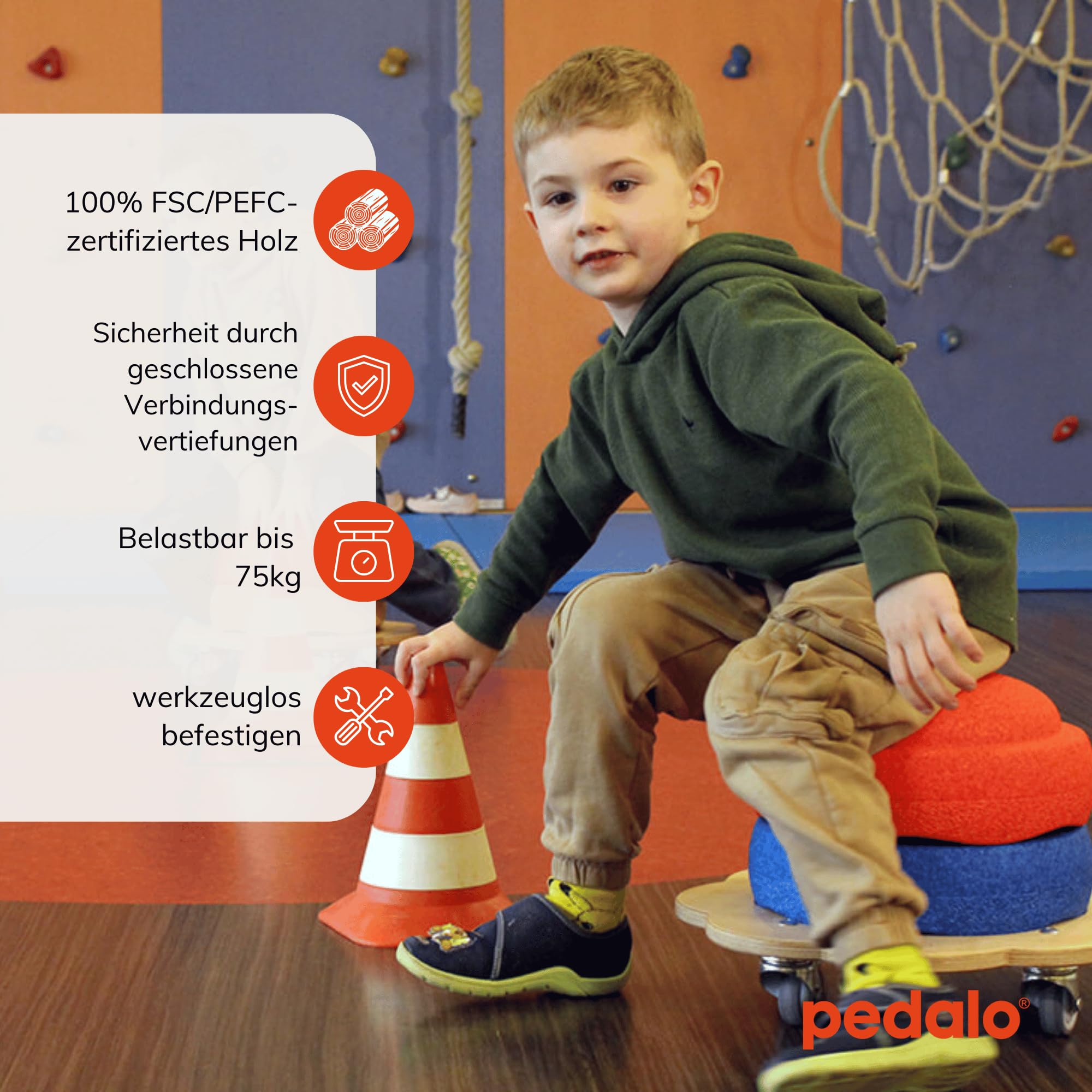 pedalo® Stapelbaustein Rollflitzer/passgenaues Rollbrett für Stapelstein/Mehrwert durch Fahren und Rollen/Kinder ab 2 Jahre/Mehr Spaß und Spielmöglichkeiten