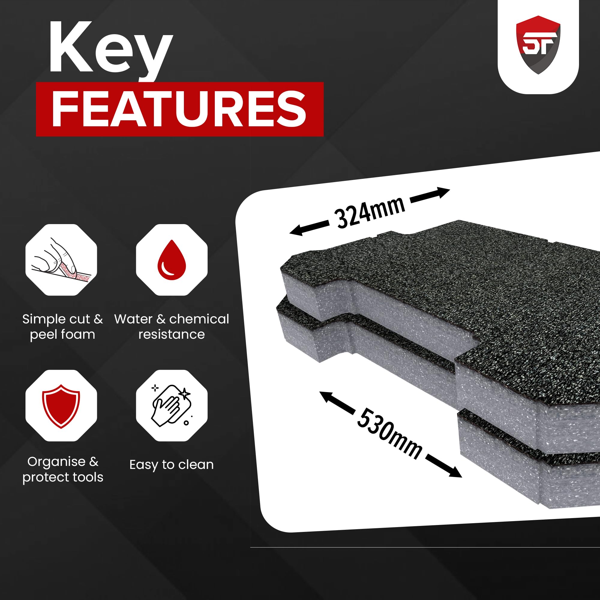 Shadow Foam Einsatz-Set, kompatibel mit Flex Stack Pack Rollbox, Schneiden und Schälen von Schaumstoff für Werkzeugkasten-Organisation (Rot, 50 mm)