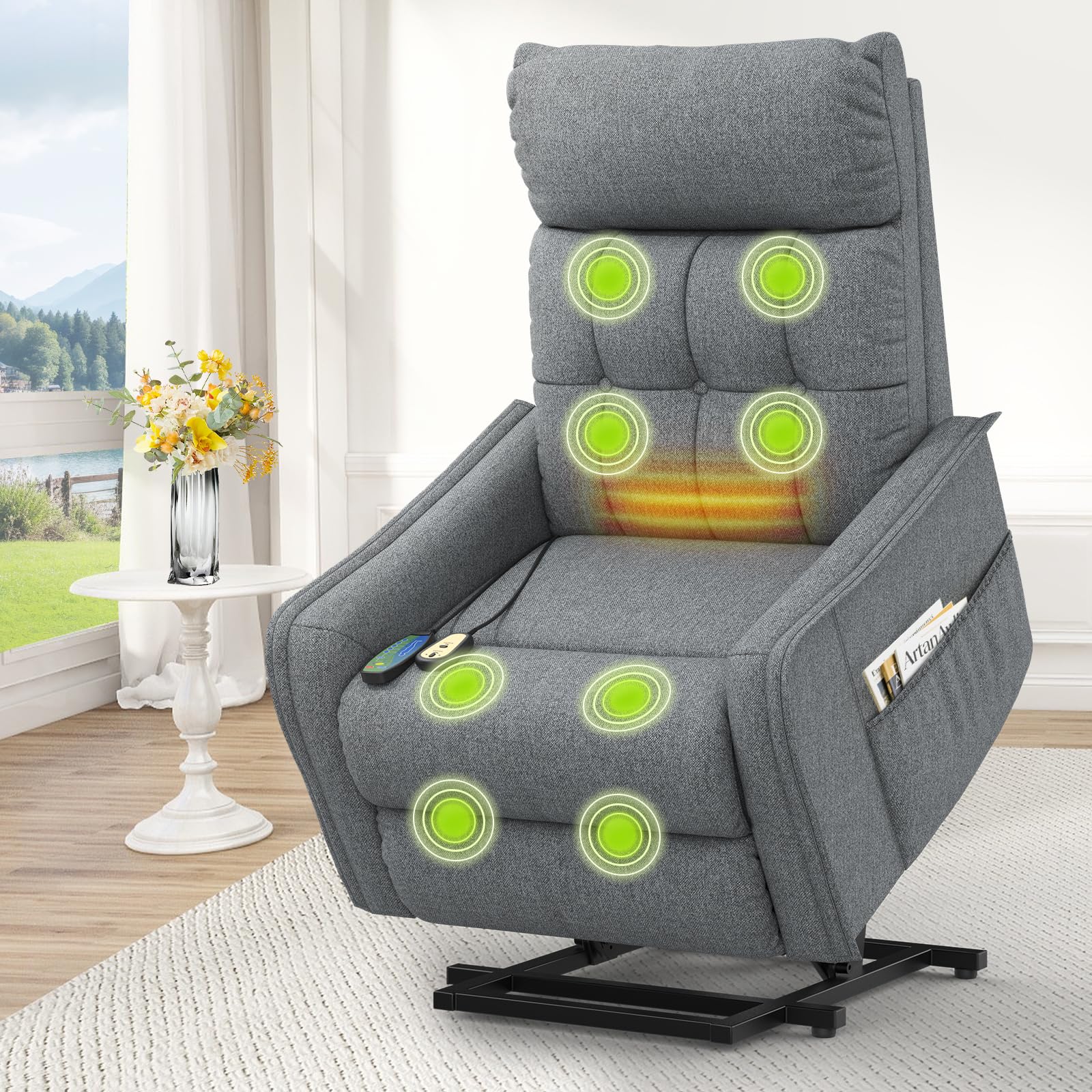 Srfzluxy Fernsehsessel Relaxsessel mit Aufstehhilfe, Elektrisch Massagesessel mit Liege-Funktion Massage & Heizung, TV-Sessel, Ruhesessel, Polstersessel, Wohnzimmer-Sessel mit 2 Fernbedienungen