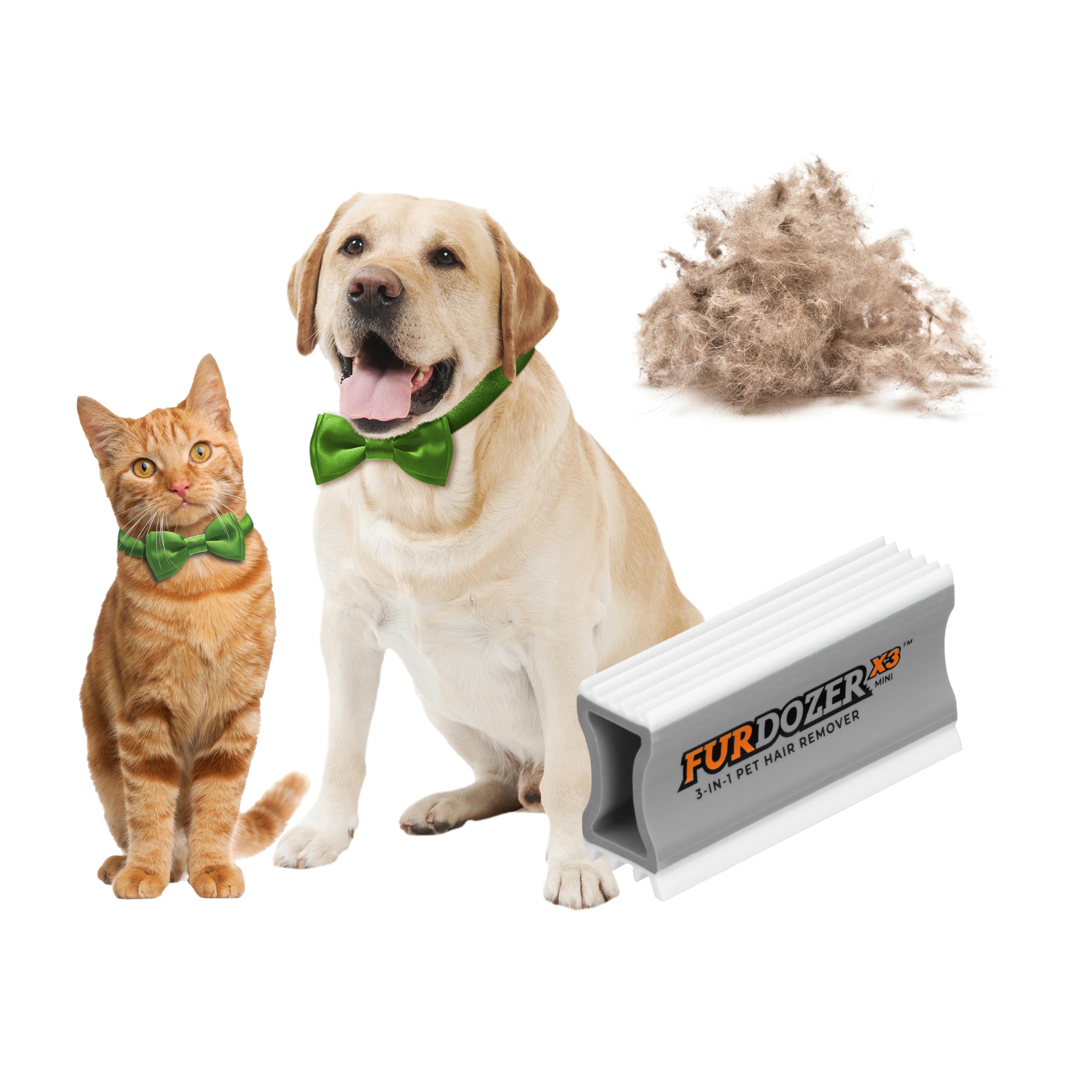 FurDozer Pet Hair Remover &amp; Auto Detailing Tools - Cat &amp; Dog Hair Remover for Carpets, Car Interiors, Couches, Bedding, &amp; Pet Furniture (Gray, X3 MINI - 3.5" Long)