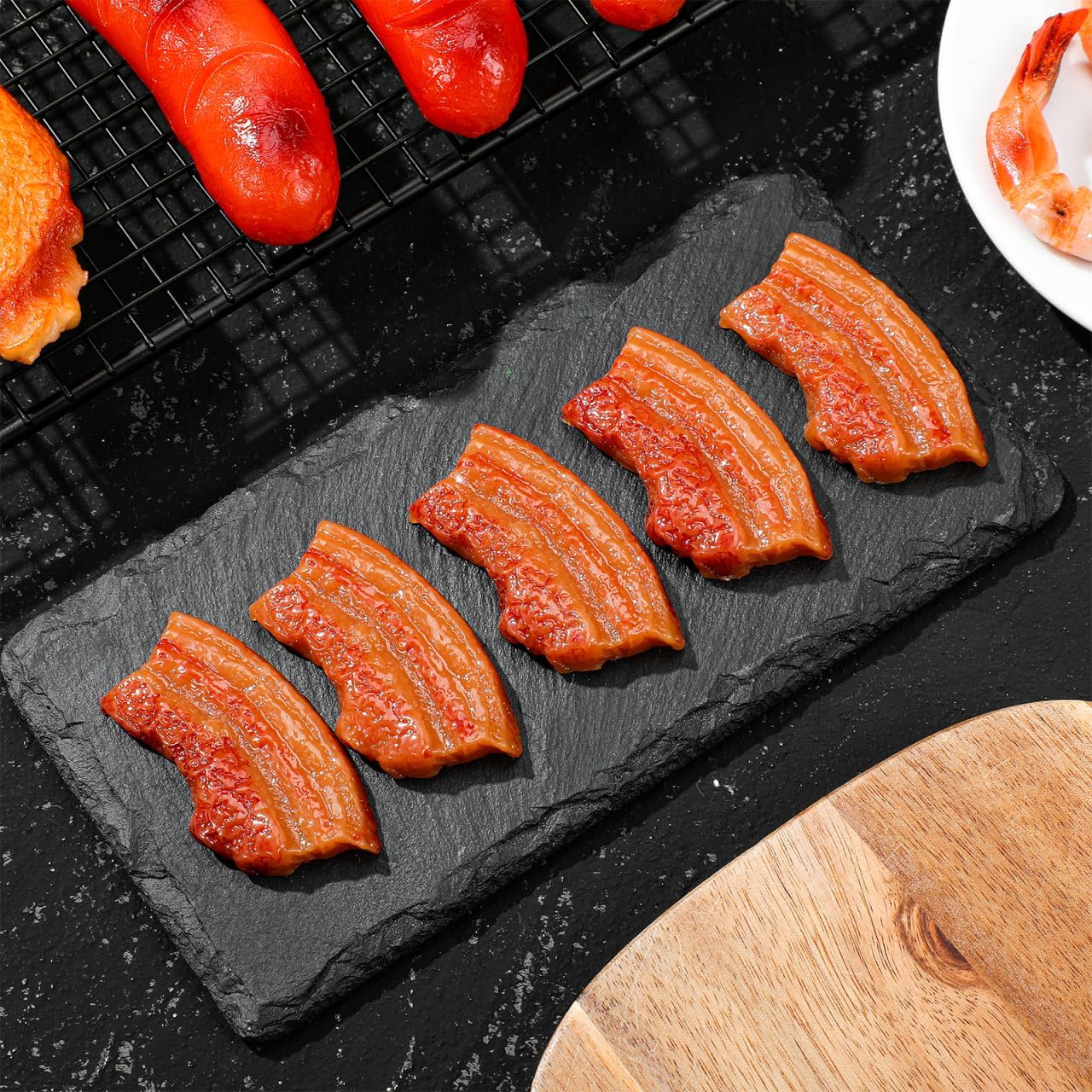 Toddmomy 5Pcs Fake Meat Model, Realistic Pork Belly for Kitchen Prop | Artificial Fake Food Toy, Simulation Pork Slice Meat Prop for Display, Photography, Party & Pretend Play