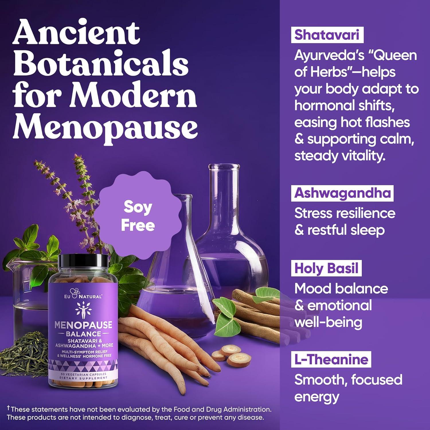 Premium Menopause Supplement for Women – Menopause Balance with Shatavari, Ashwagandha, L-Theanine & Holy Basil – Holistic Multi-Symptom Menopause Support & Hot Flash Relief – 60 Vegetarian Capsules