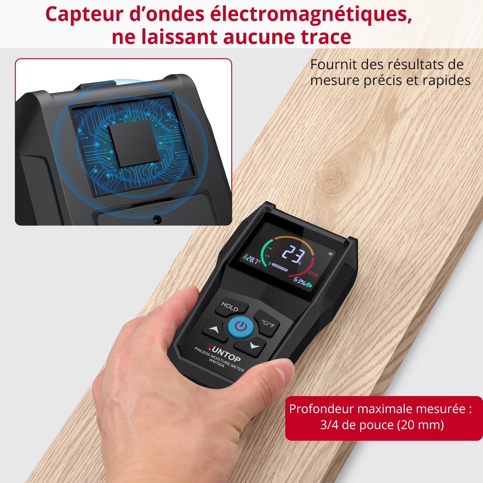 Testeur D'humidité Bois Et Murs - MEISTOOL MT19 - Mesure Jusqu'à 12 Mm De Profondeur - 4 Modes - Écran Rétroéclairé