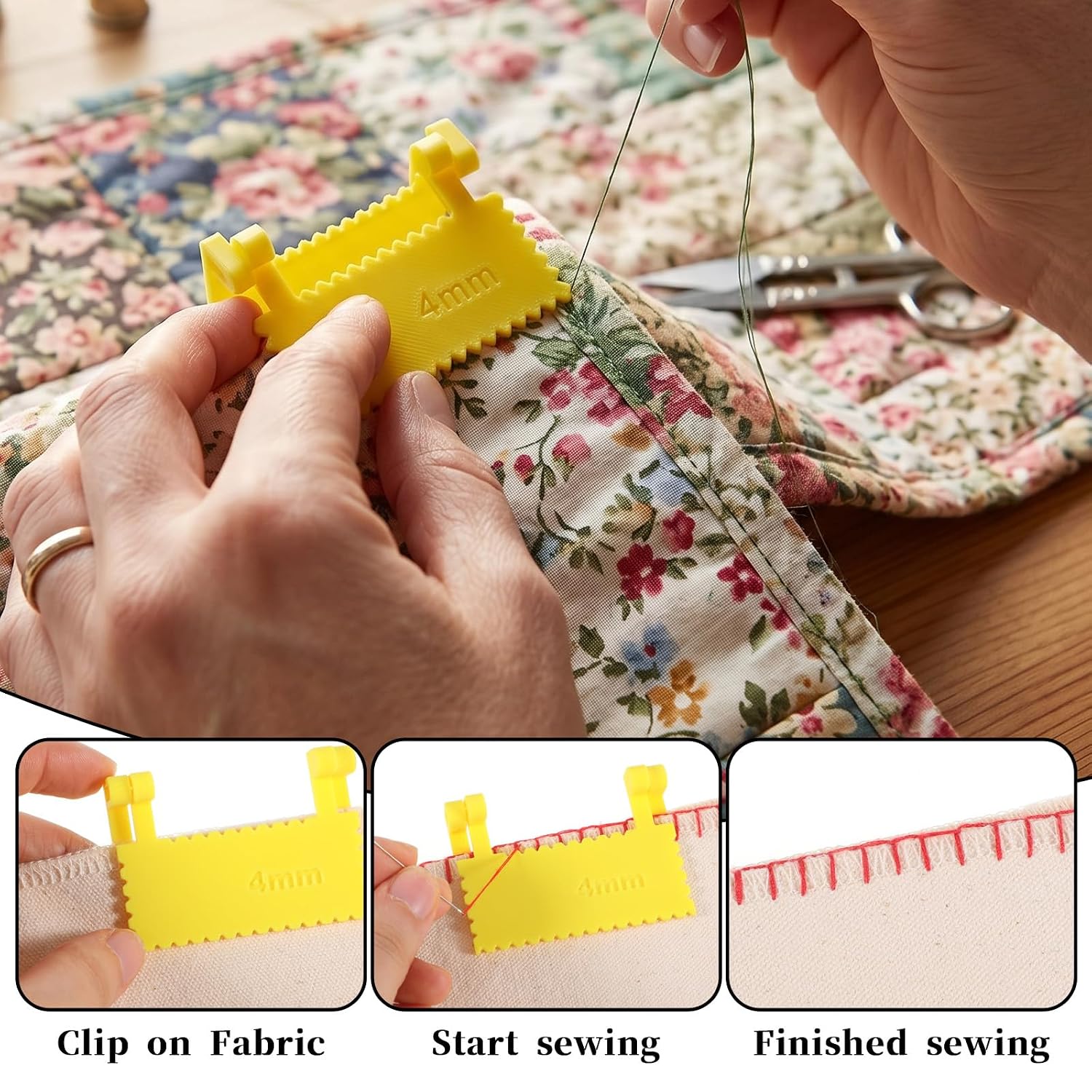 6Pcs Clip On Sewing Ruler, Edge Stitch Lock and Sewings Gauge, Colorful Seam Guide Ruler Sewing Clips for Fabric, Quilting Rulers for Fixed Fabric Embroidery Mending