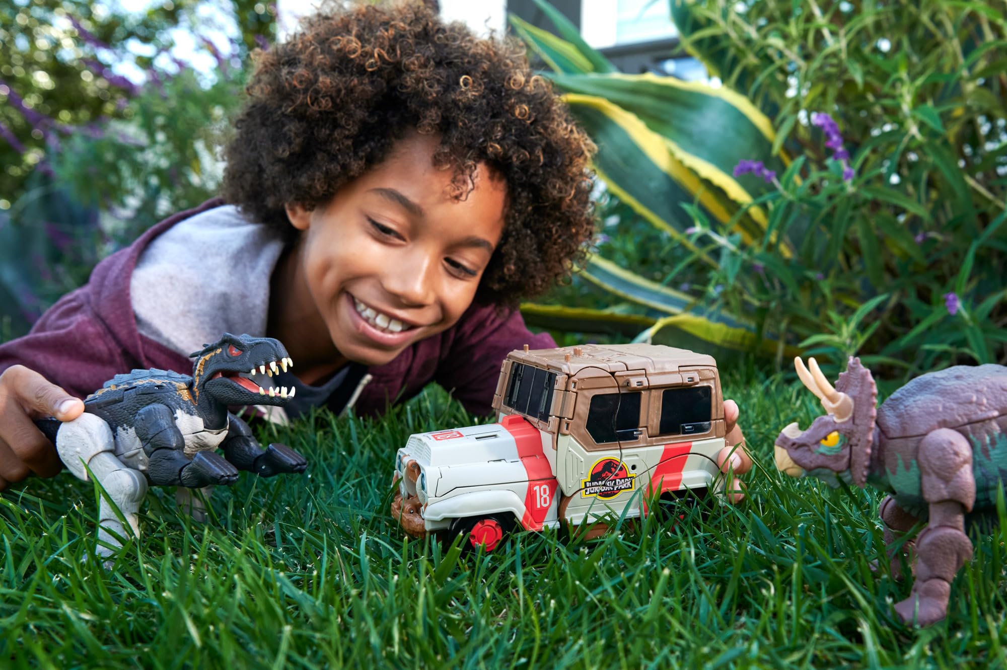 Mattel Jurassic World Fierce Changers Atrapa y ruge T-Rex Dinosaurio de juguete se transforma en todoterreno, +4 años (HPD38)