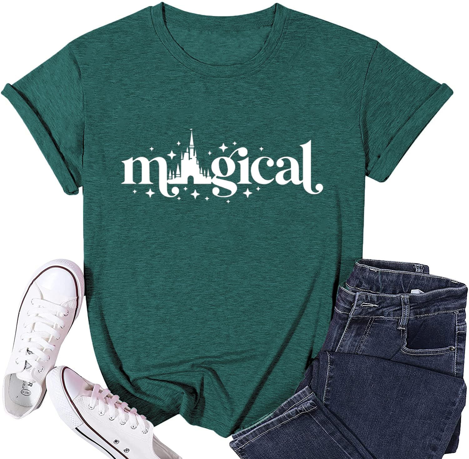 Magical Shirt for Women Castle Graphic Tee Magic Kingdom Tshirt Family Trip Vacation Holiday Tee Loose Fit Short Sleeve Tops