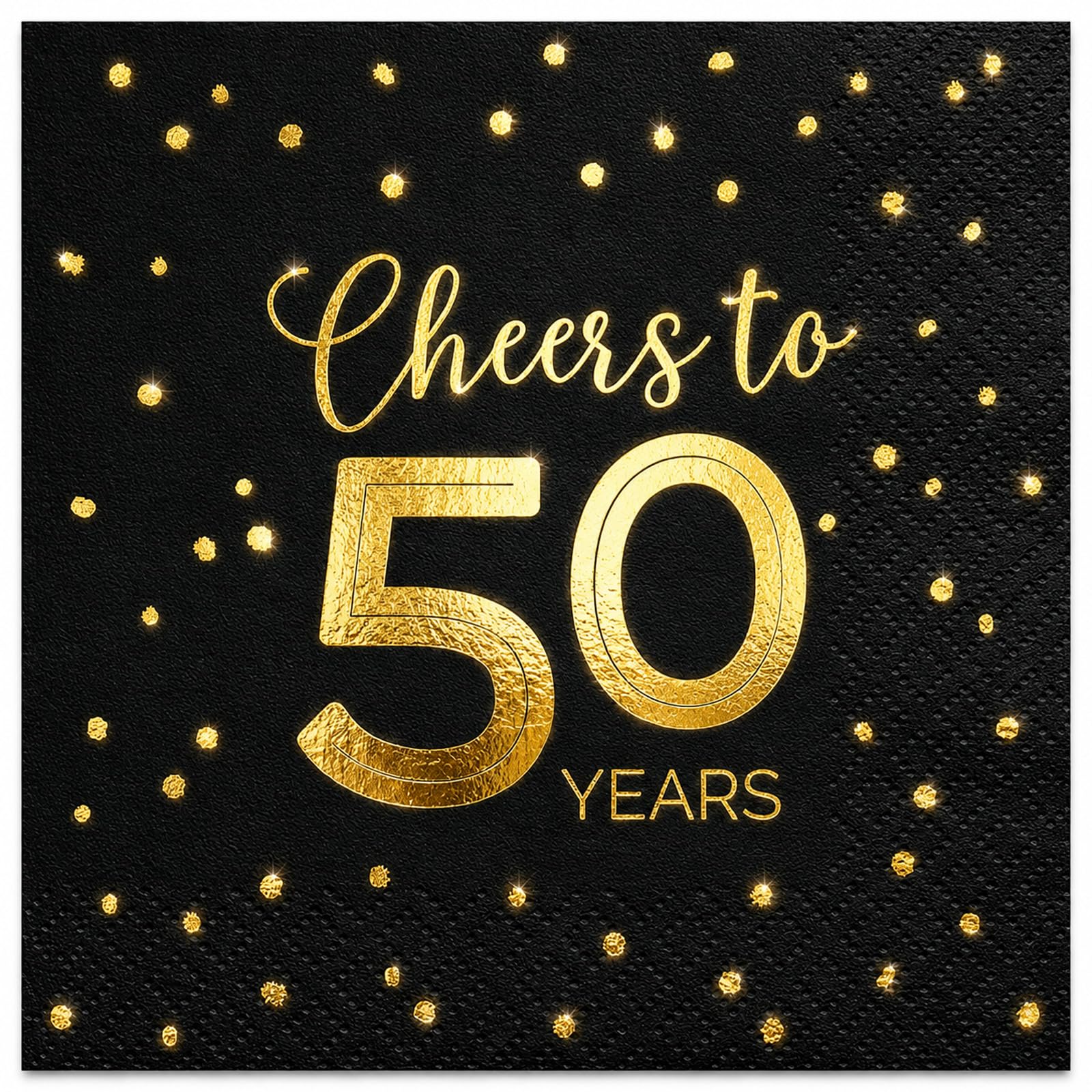Cheers to 50 Years Gold Foil Cocktail Napkins – 50 Pack 2-Ply Disposable Birthday Napkins, Beverage Paper Napkins for Party Decorations, Wedding Anniversary Celebration (50th Birthday-50pcs Black)